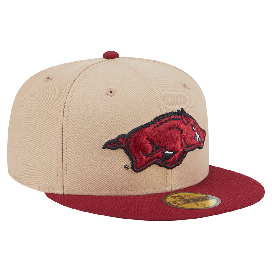 Arizona Razorbacks Hat Men's New Era Khaki Arkansas Razorbacks Two-Tone 59FIFTY Fitted Hat