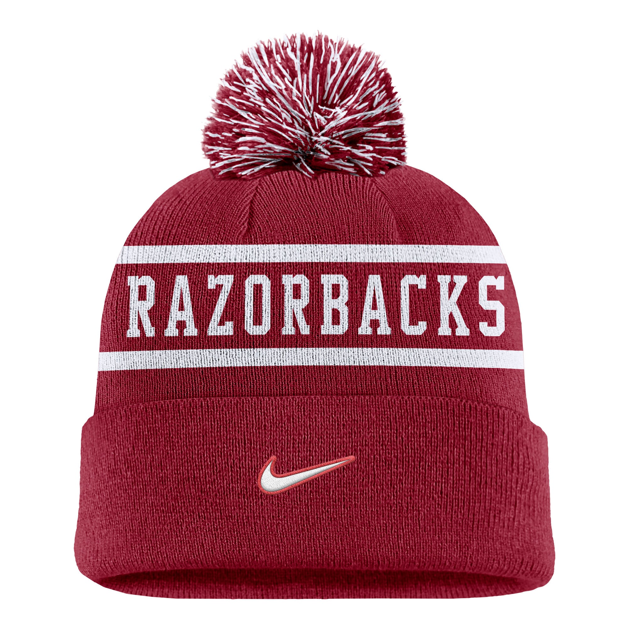 Men's Nike Cardinal Arkansas Razorbacks Peak Cuffed Knit Hat with Pom