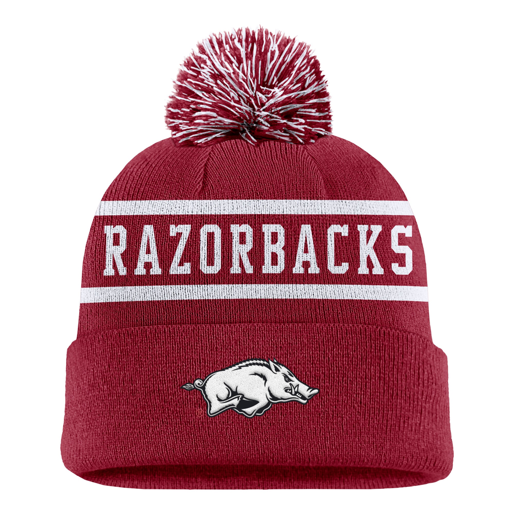 Men's Nike Cardinal Arkansas Razorbacks Peak Cuffed Knit Hat with Pom