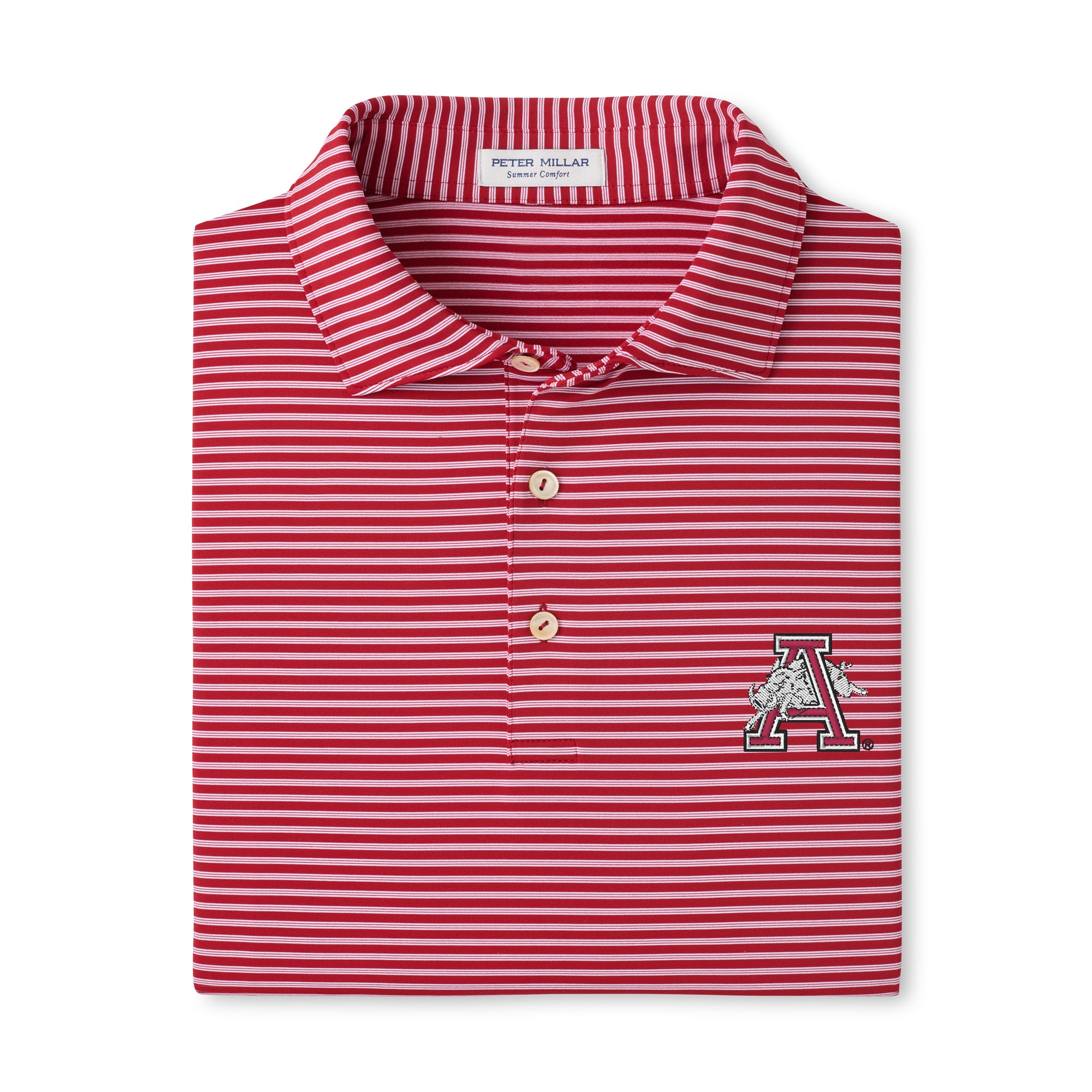 Polo rayé Peter Millar Cardinal Arkansas Razorbacks Tiebreaker Performance pour homme