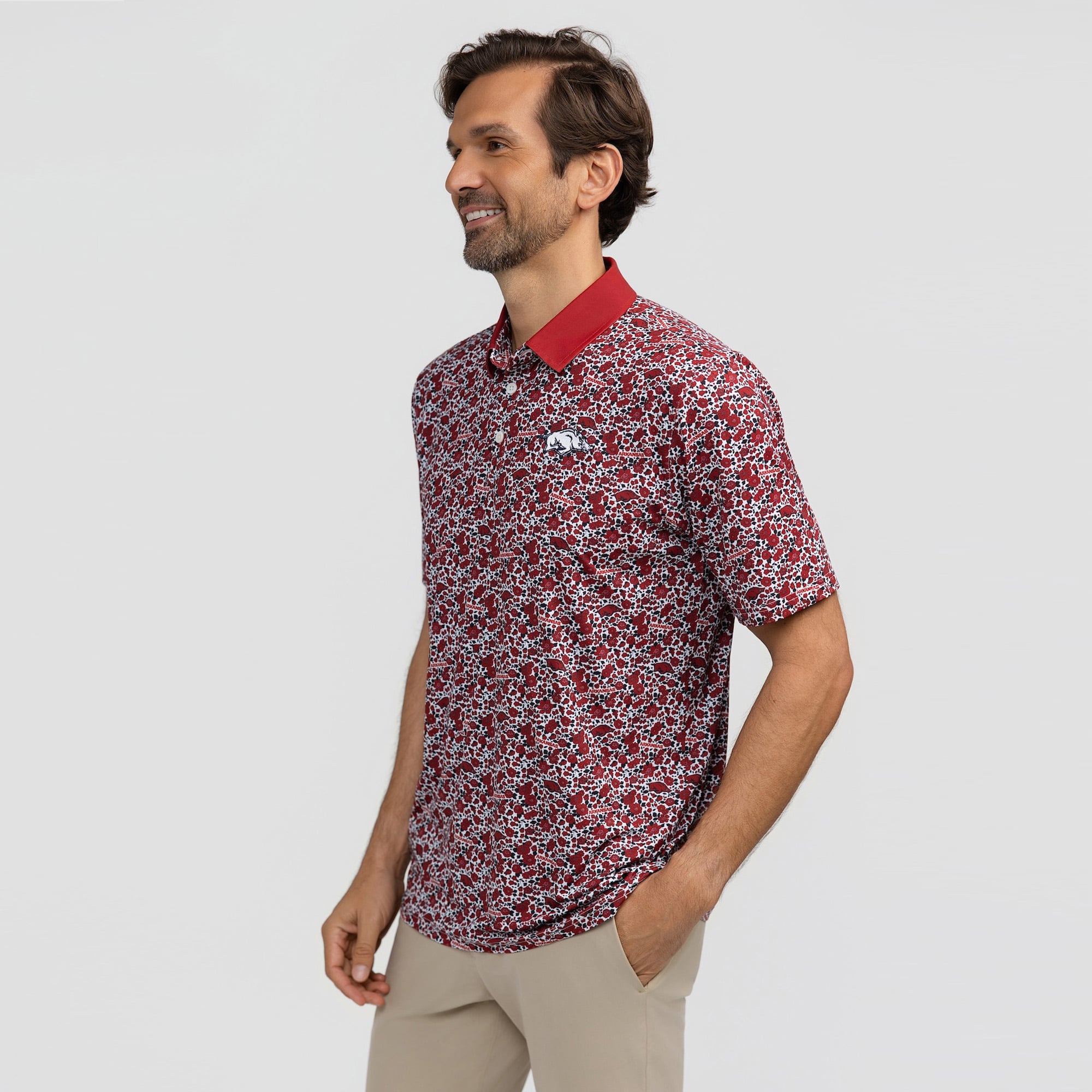 Men's Smith & Quinn Cardinal Arkansas Razorbacks Poppies Teddy Polo