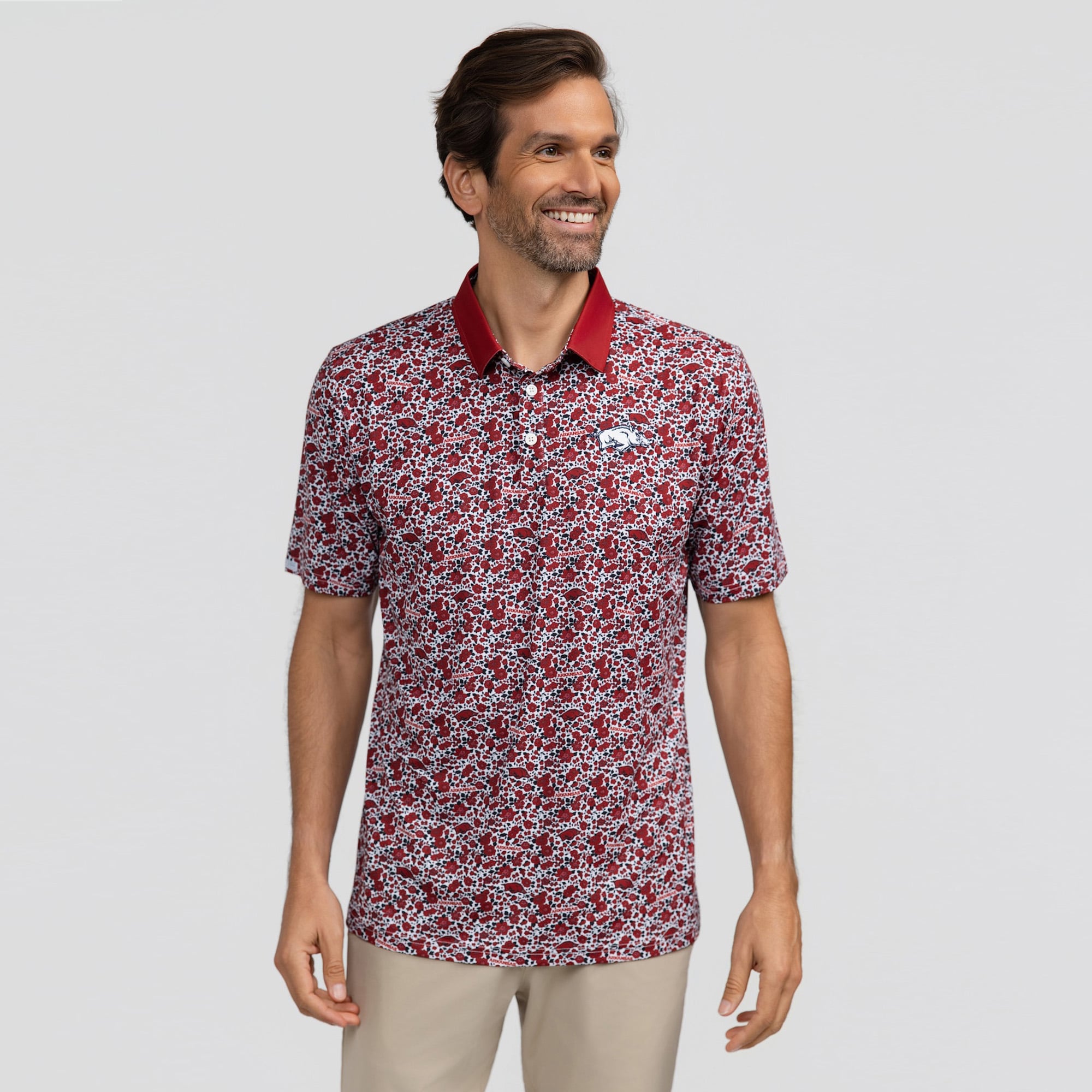 Men's Smith & Quinn Cardinal Arkansas Razorbacks Poppies Teddy Polo