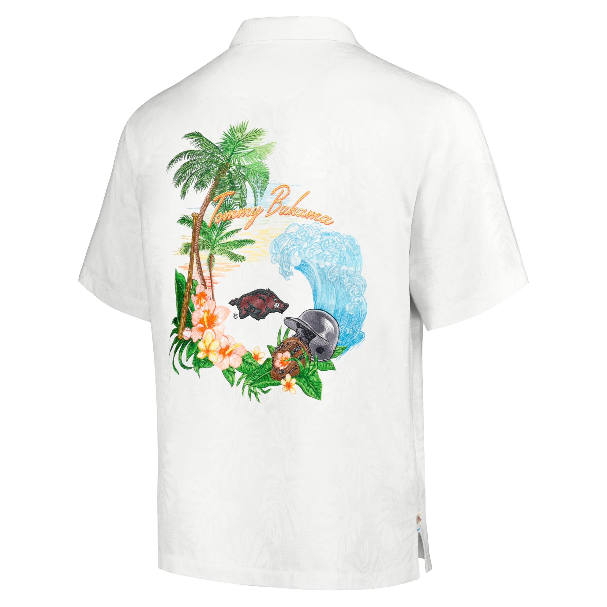 Chemise boutonnée Tommy Bahama pour hommes, Arkansas Razorbacks Castaway Game Camp, blanche
