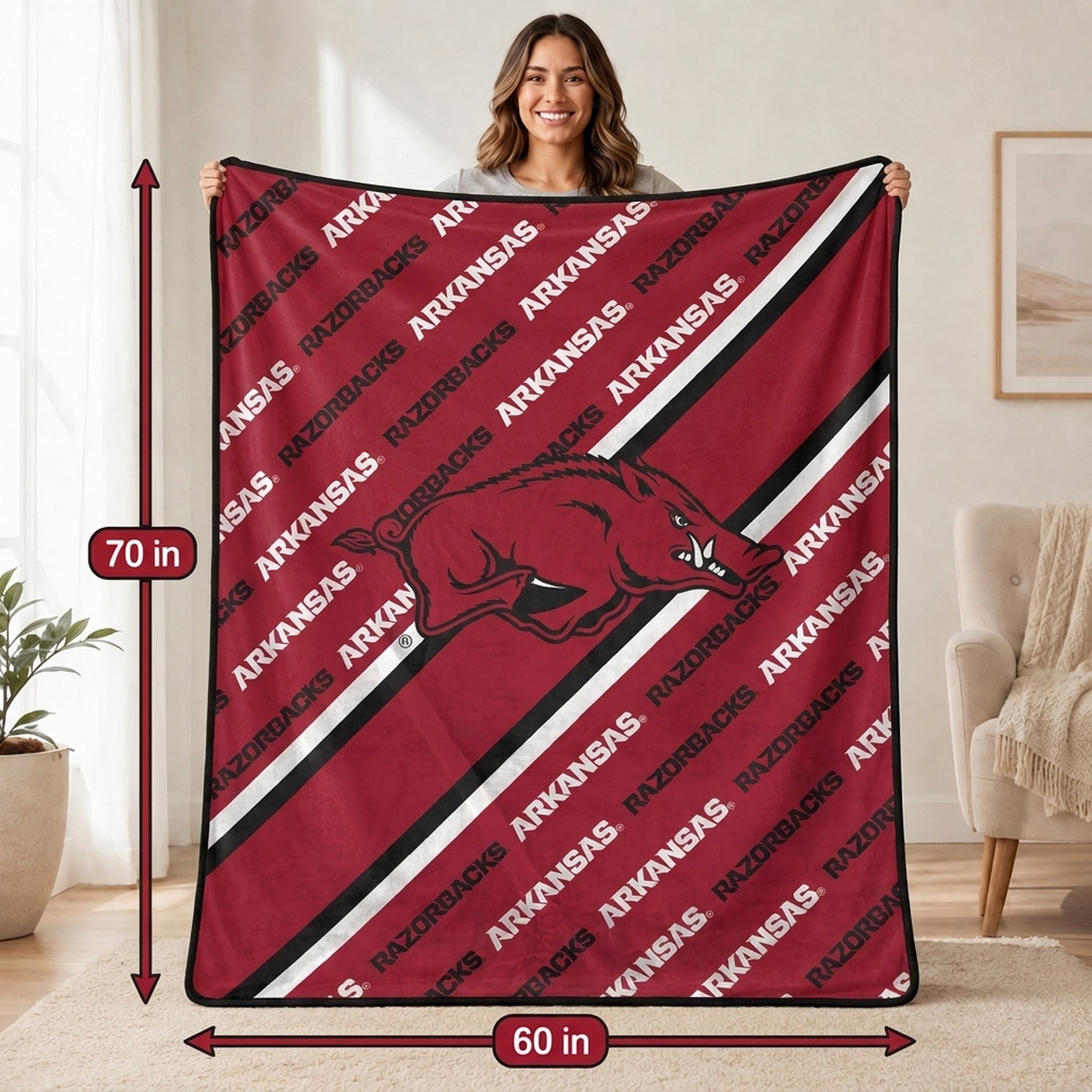Couverture ultra douce Pegasus Arkansas Razorbacks 60" x 70" (diagonale) avec logo doublé