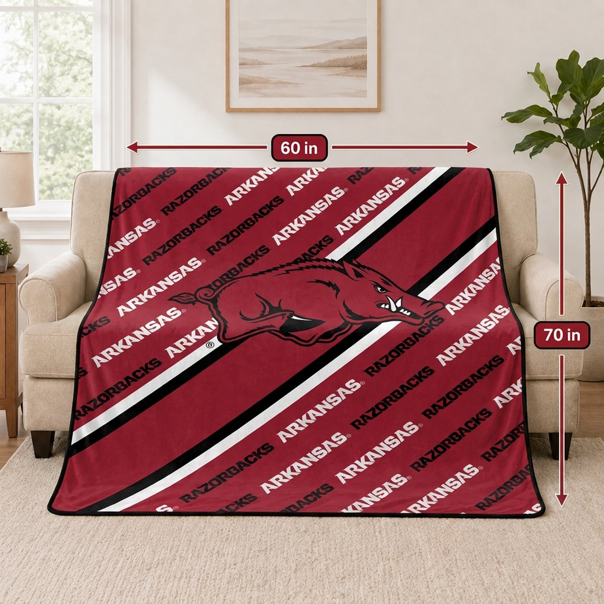 Couverture ultra douce Pegasus Arkansas Razorbacks 60" x 70" (diagonale) avec logo doublé