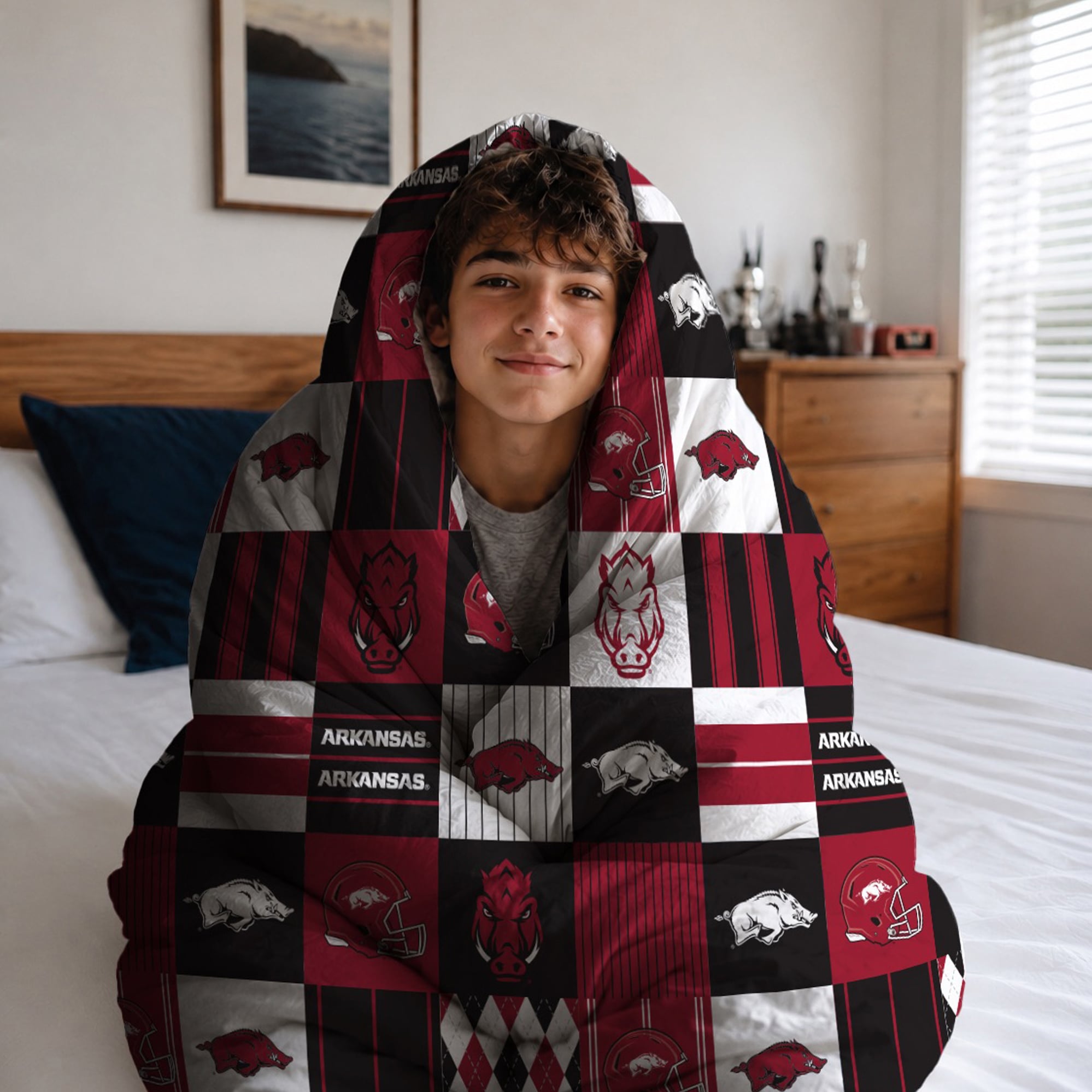 Pegasus Arkansas Razorbacks Patchwork Plaid Three-Piece Full/Queen Bed in a Bag Set
