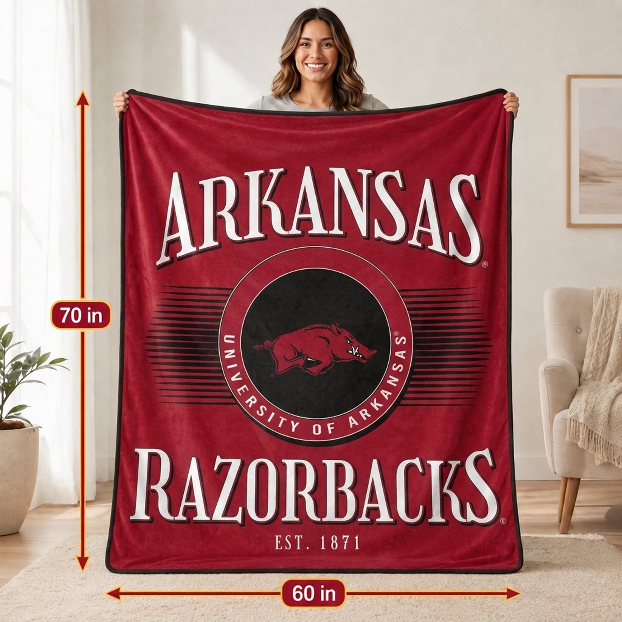 Couverture ultra douce Pegasus Arkansas Razorbacks Spotlight Arch 60" x 70"