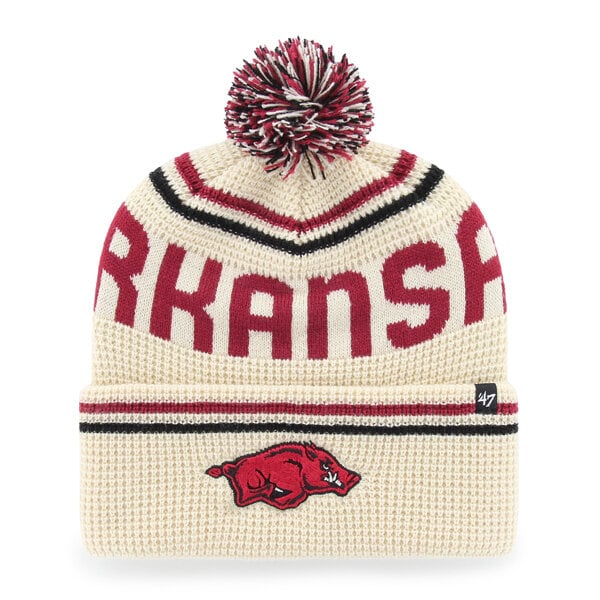 Unisex '47  Cream Arkansas Razorbacks Quattrle Waffle Cuffed Knit Hat with Pom