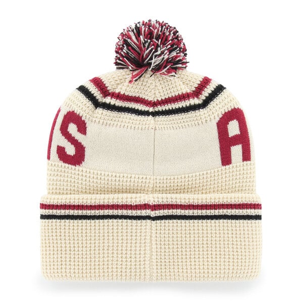 Unisex '47  Cream Arkansas Razorbacks Quattrle Waffle Cuffed Knit Hat with Pom