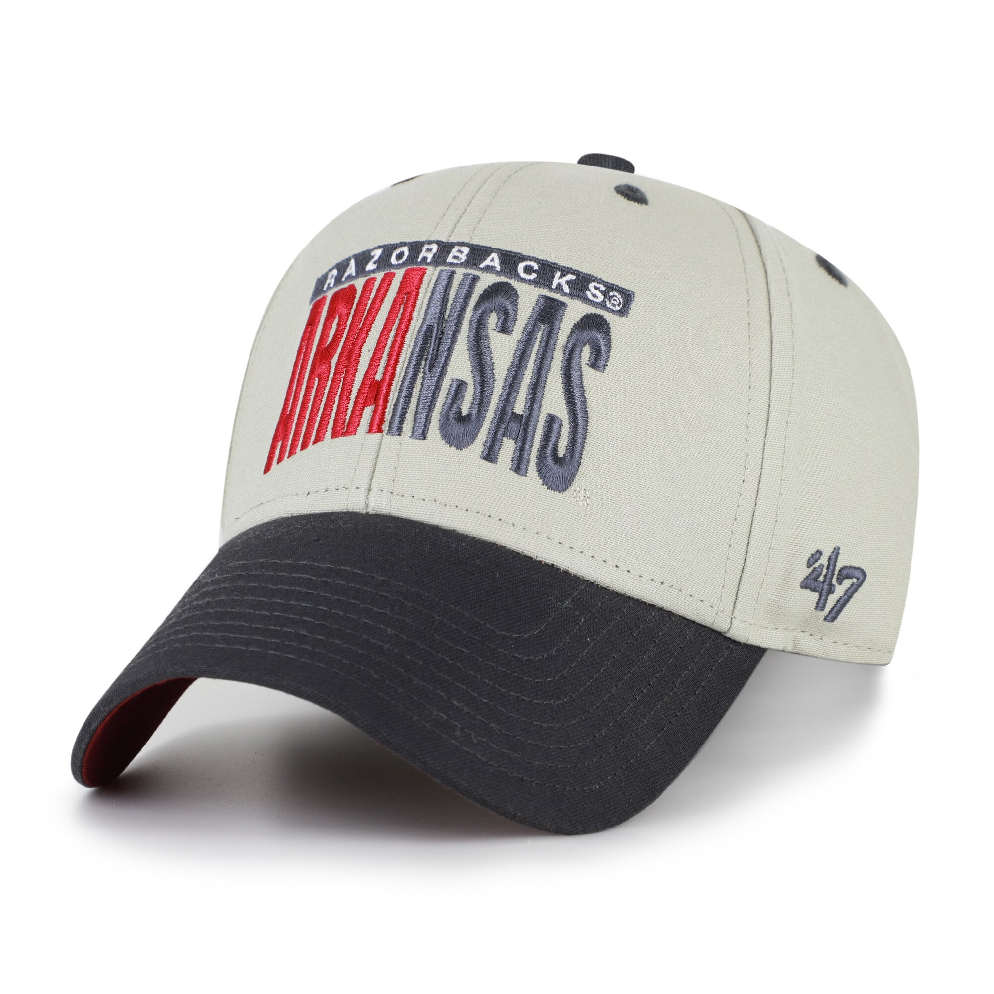 Casquette unisexe ajustable '47 grise/noire Arkansas Razorbacks avec inscription demi-bloc MVP