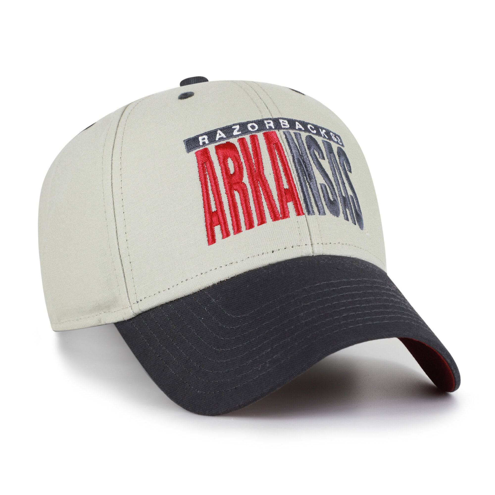 Casquette unisexe ajustable '47 grise/noire Arkansas Razorbacks avec inscription demi-bloc MVP