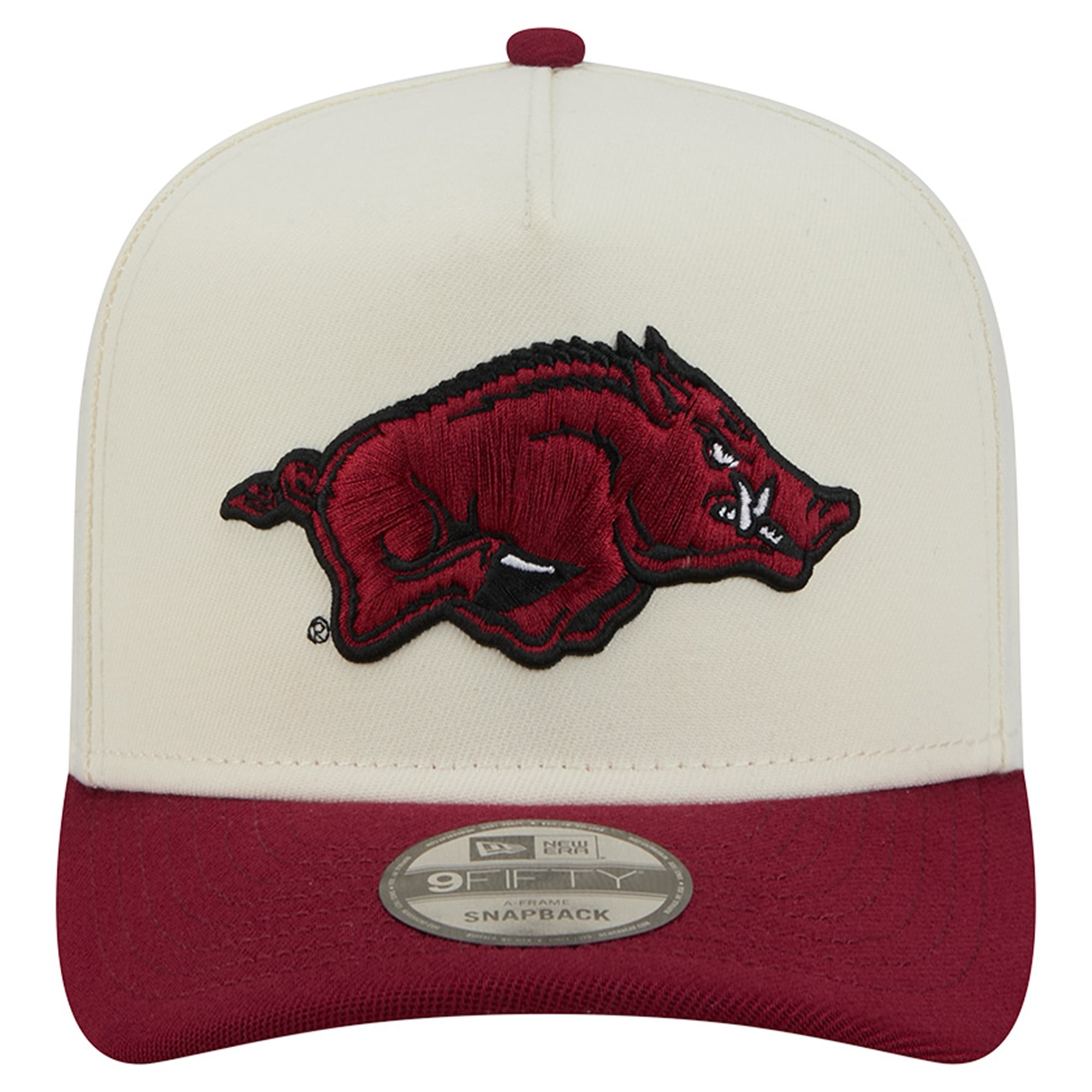 Casquette unisexe New Era blanche/rouge Arkansas Razorbacks 9FIFTY à fermeture snapback A-Frame