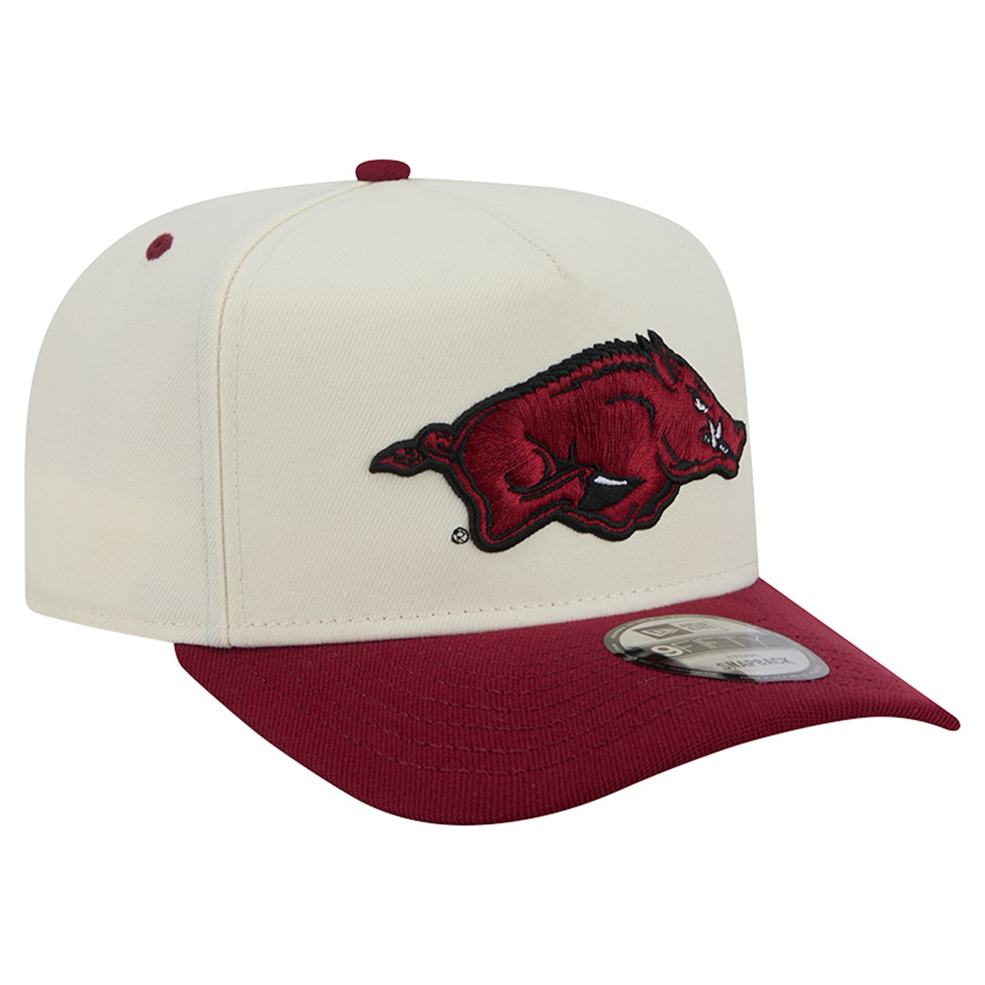 Casquette unisexe New Era blanche/rouge Arkansas Razorbacks 9FIFTY à fermeture snapback A-Frame