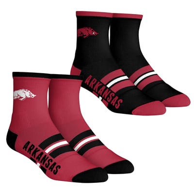  Arkansas Razorbacks Rock Em Unisex 2-Pack Multi Stripe Quarter Socks Set