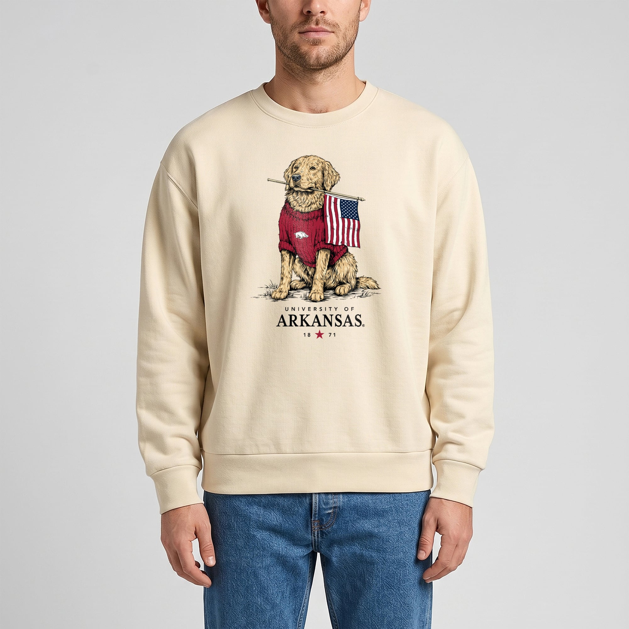 Unisex Uscape Apparel Cream Arkansas Razorbacks Americana Good Boy Ribbed Premium Sweatshirt