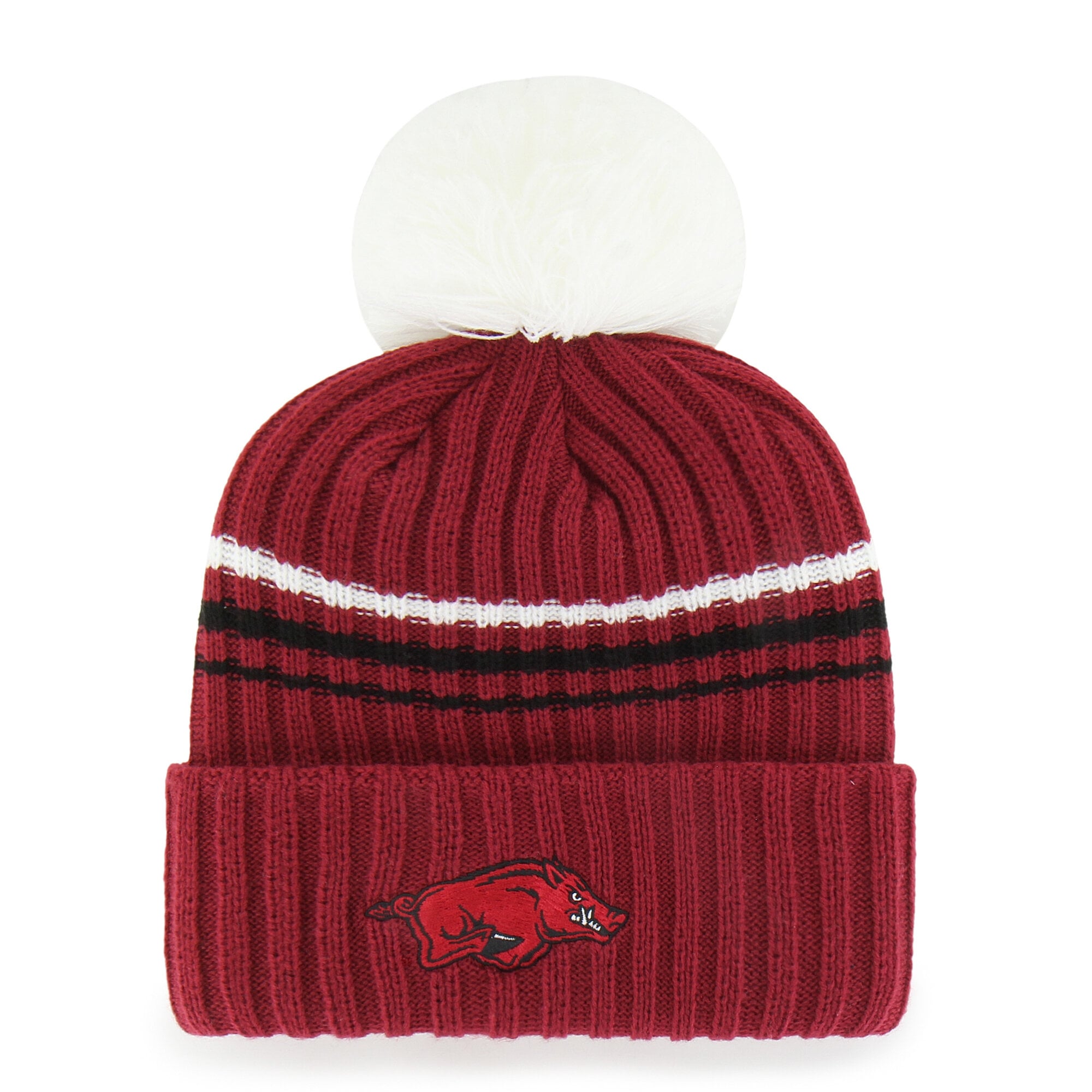 Bonnet tricoté à pompon et inscription duveteuse, modèle 47 Cardinal Arkansas Razorbacks, pour femme