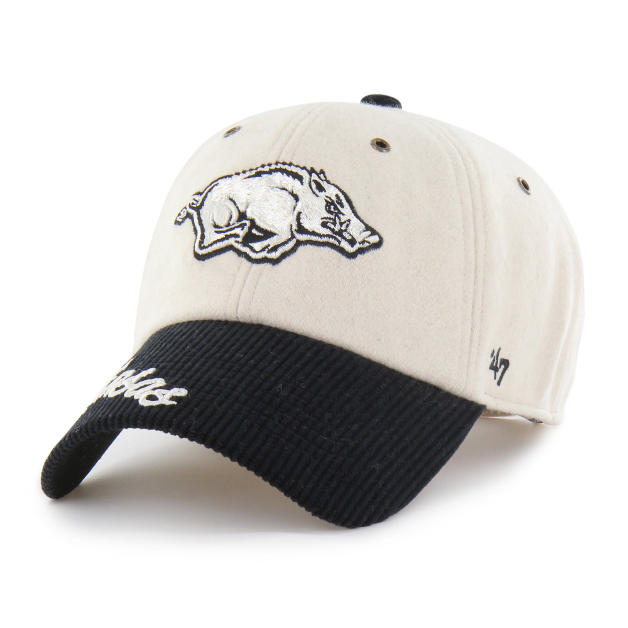 Casquette ajustable '47 crème/noire Arkansas Razorbacks, modèle Clean Up