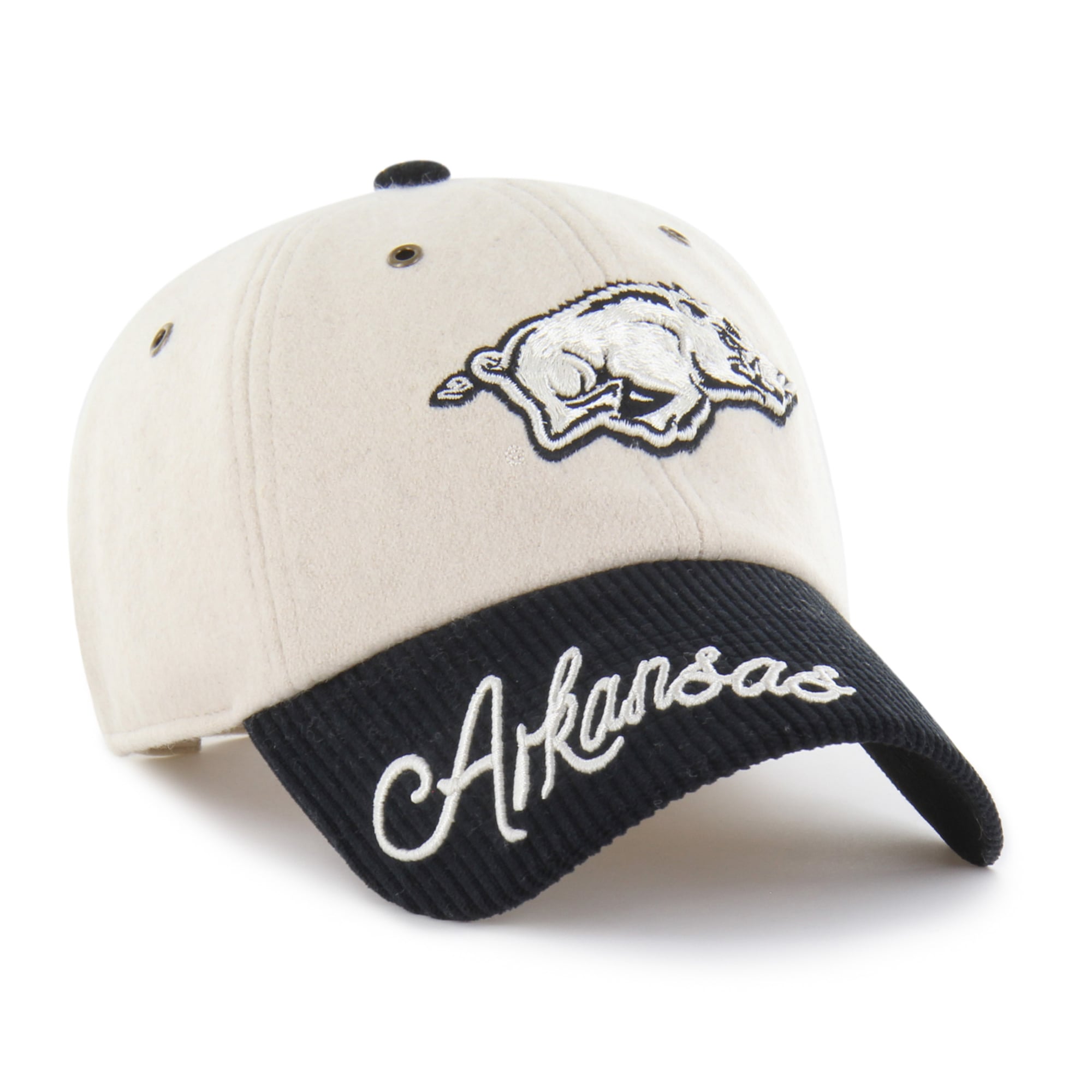 Casquette ajustable '47 crème/noire Arkansas Razorbacks, modèle Clean Up