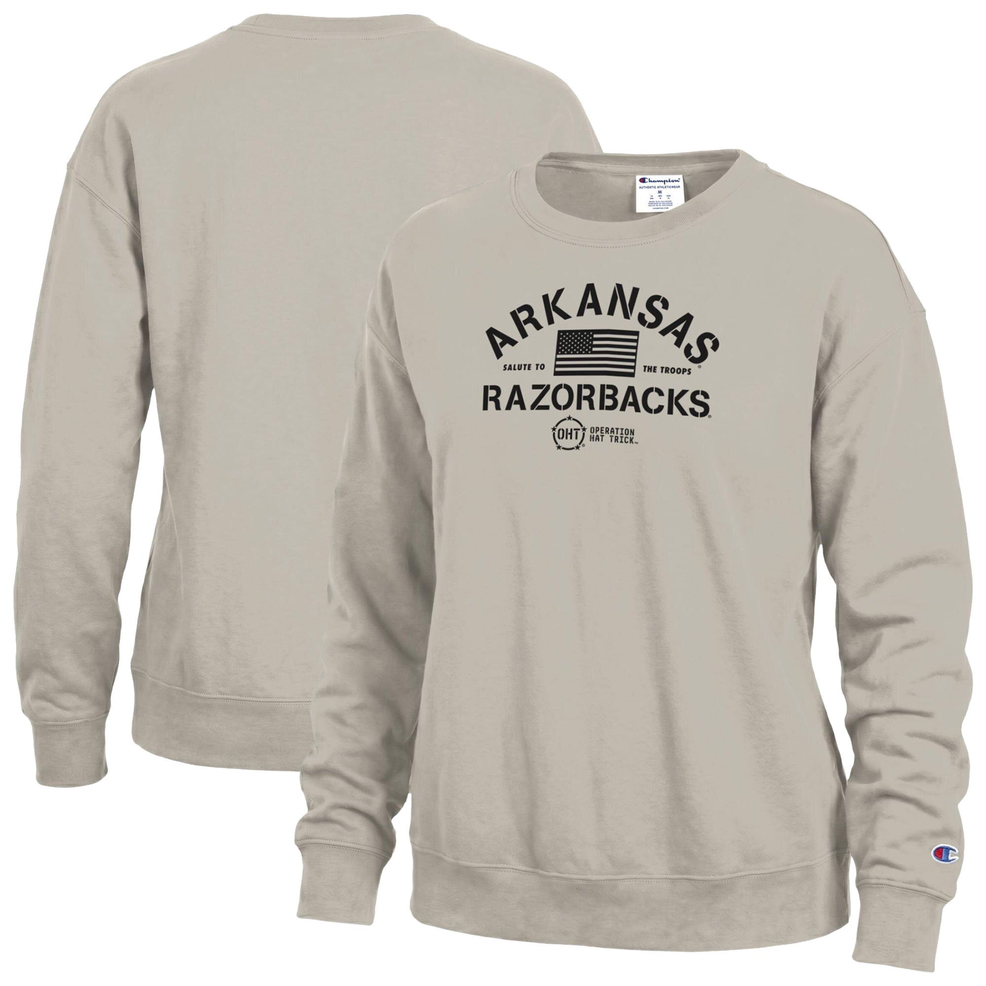 Women's Champion Tan Arkansas Razorbacks Operation Hat Trick Powerblend Sweatshirt