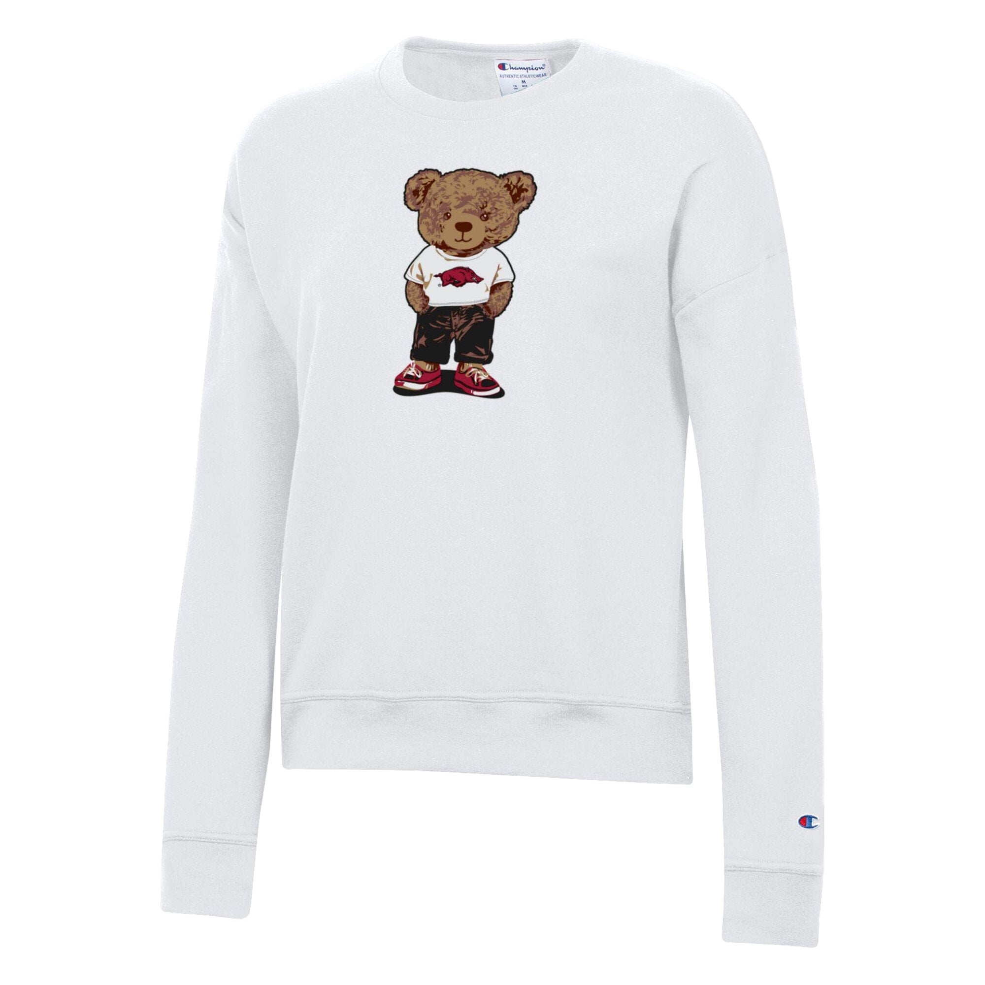 Women's Champion White Arkansas Razorbacks Teddy Bear Fleece Sweatshirt