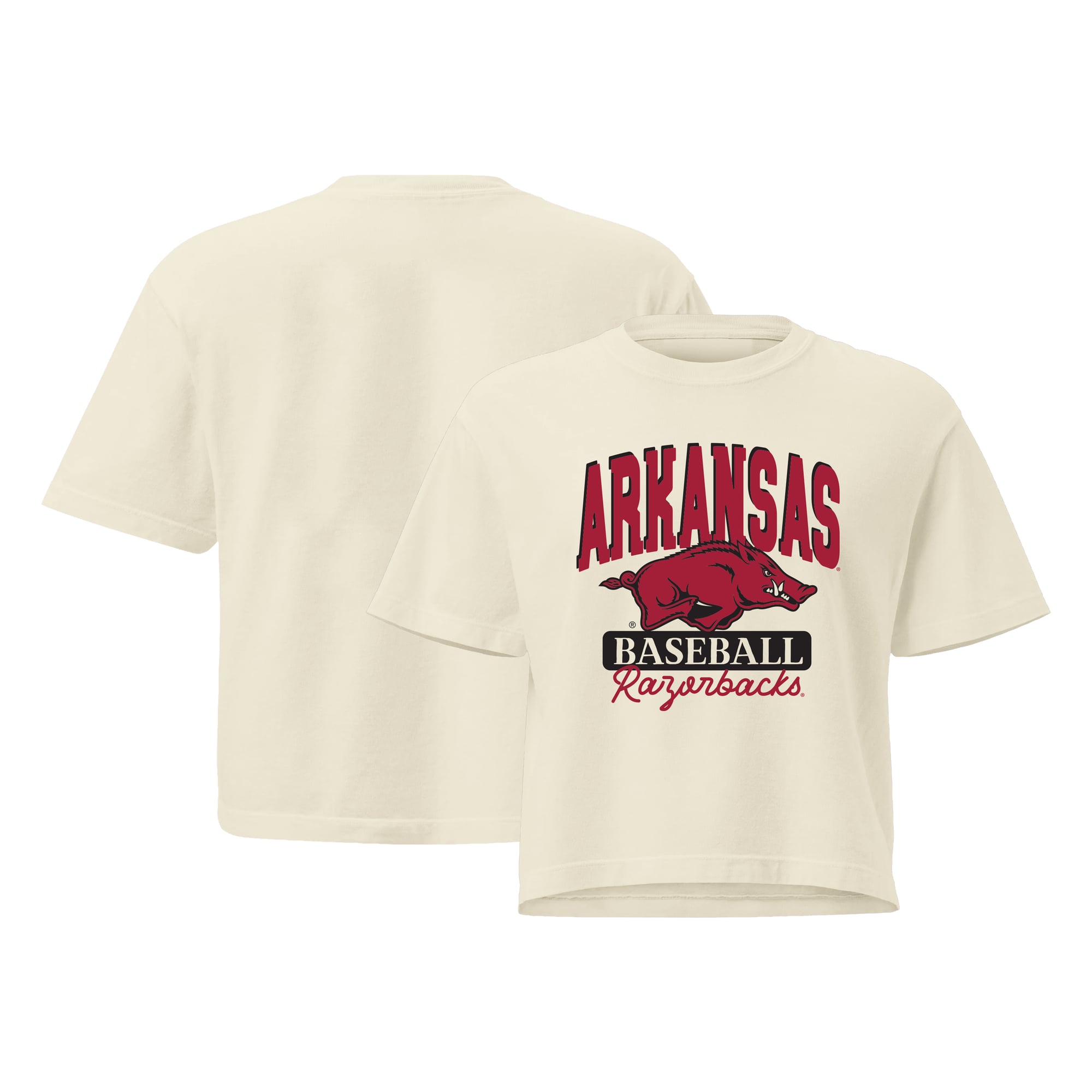 T-shirt court crème pour femme Arkansas Razorbacks Comfort Colors avec mascotte de baseball
