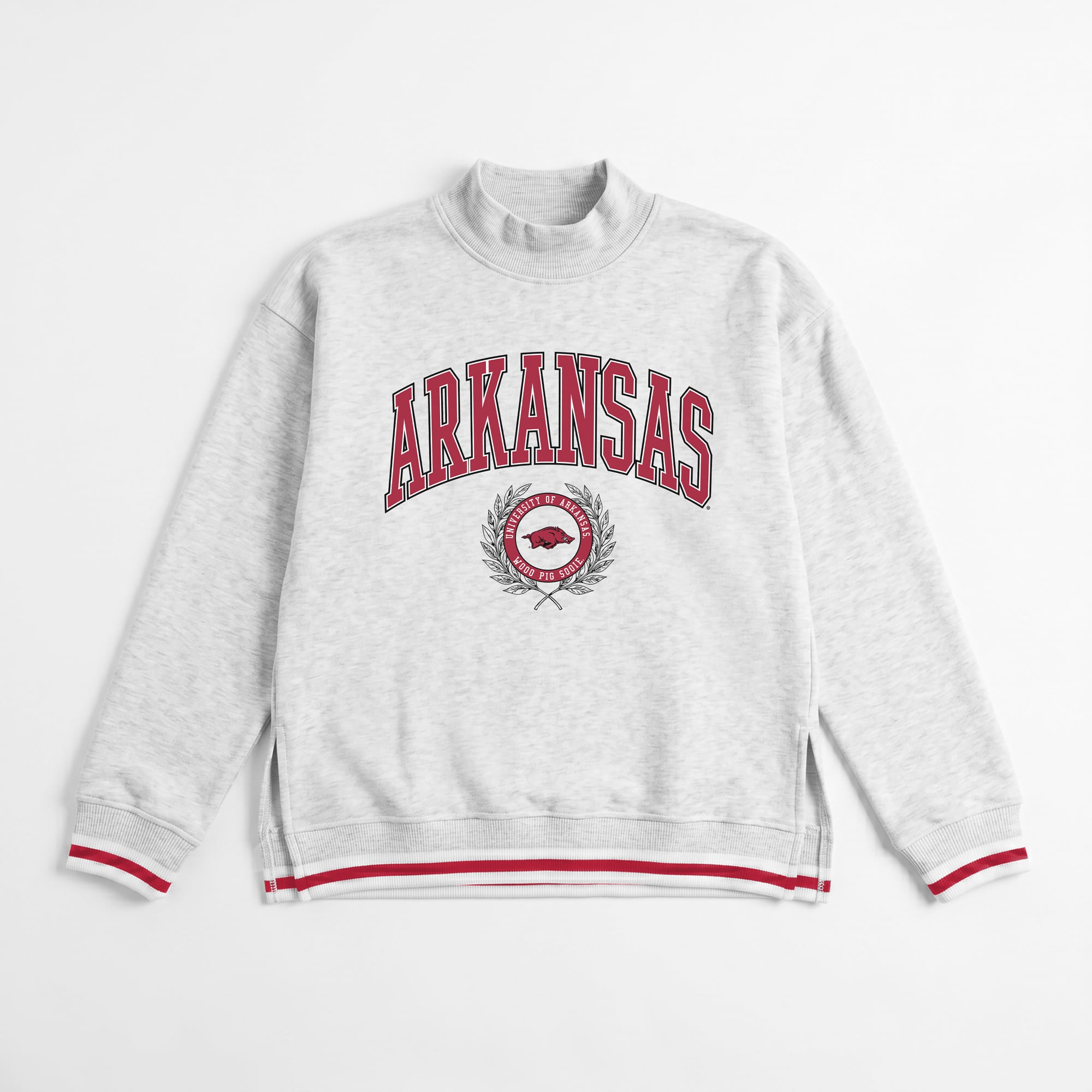 Sweat-shirt à col montant rayures contrastées et point de ralliement Arkansas Razorbacks gris la collection Gameday Couture pour femmes