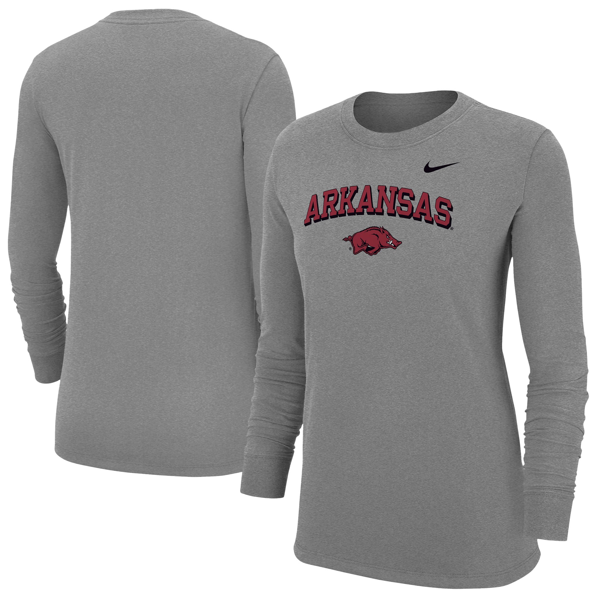 T-shirt à manches longues Nike Heather Gray Arkansas Razorbacks Core pour femmes