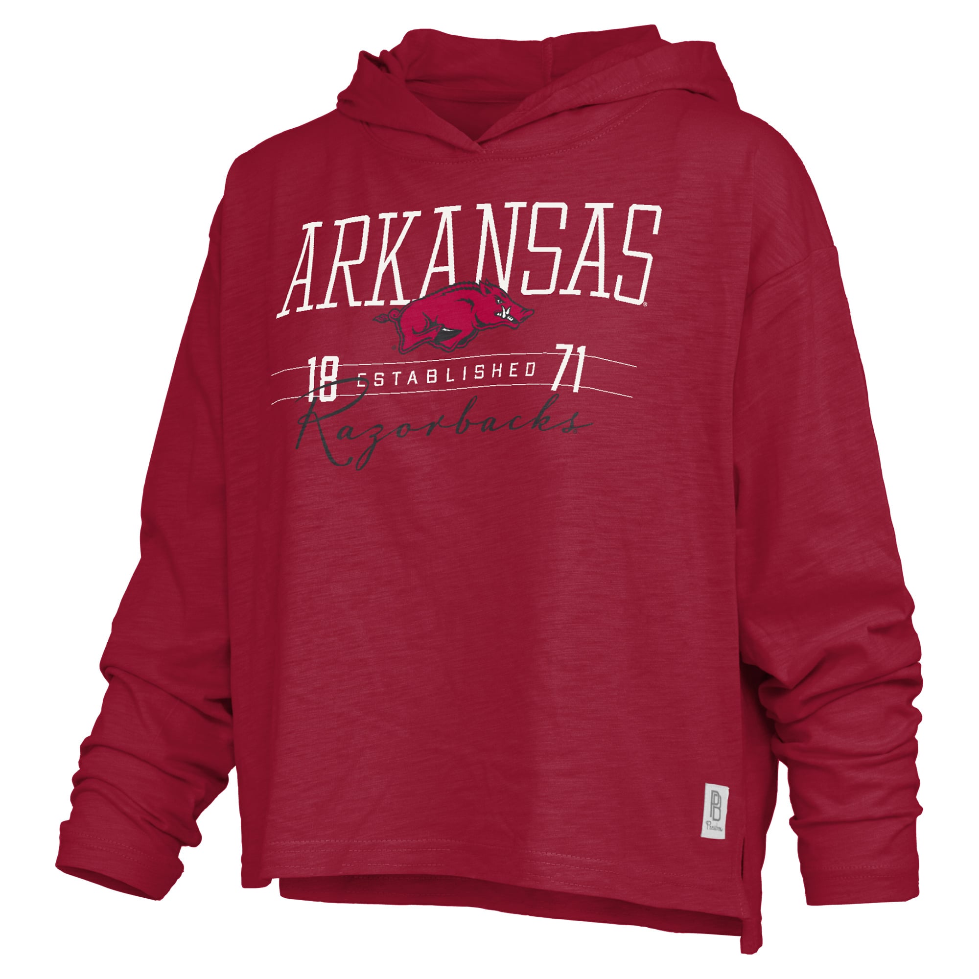 Women's Pressbox Cardinal Arkansas Razorbacks Castillo Slub Waist Length Long Sleeve Hooded T-Shirt