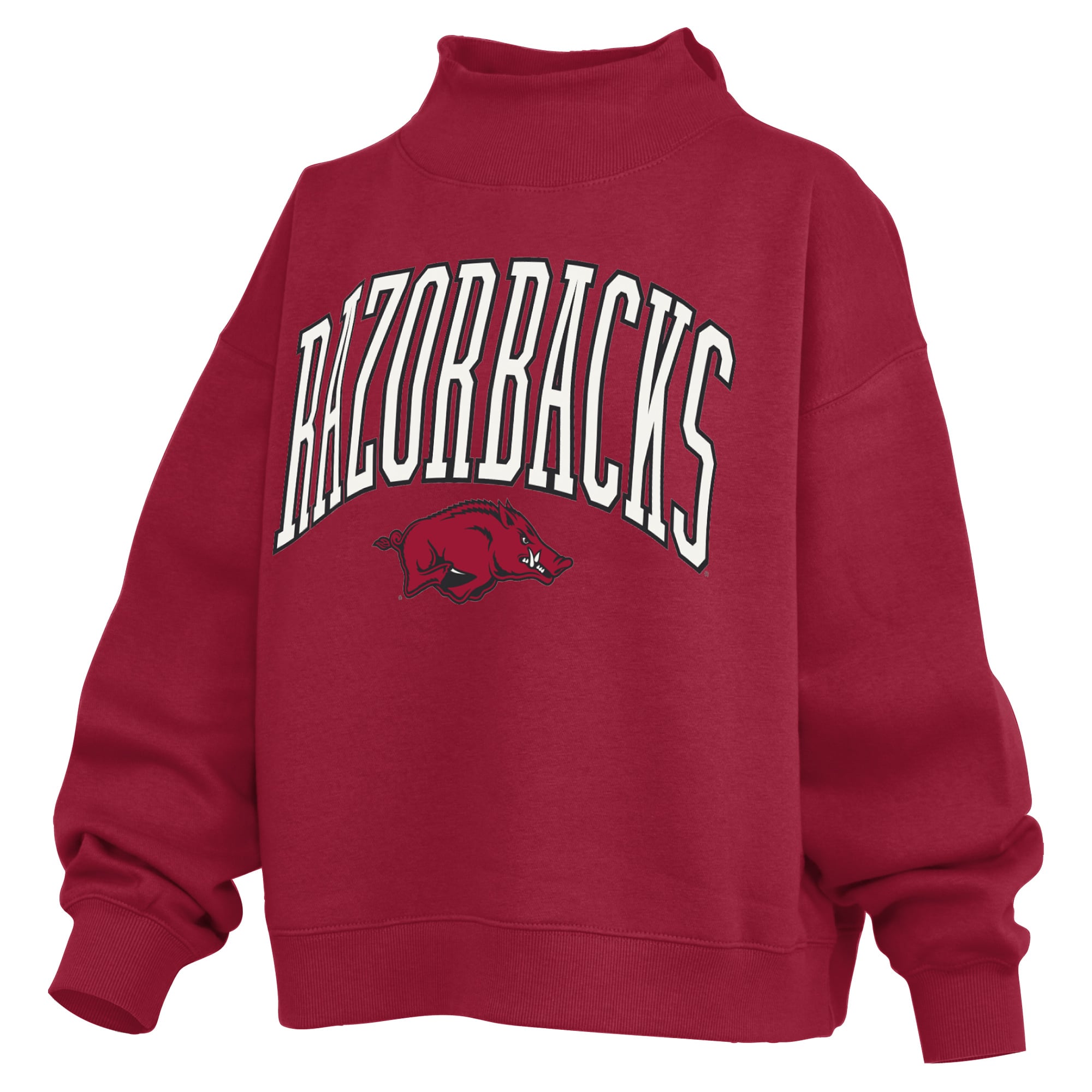 Sweat-shirt à col montant oversize en polaire avec slogan des Arkansas Razorbacks de Pressbox Cardinal pour femmes