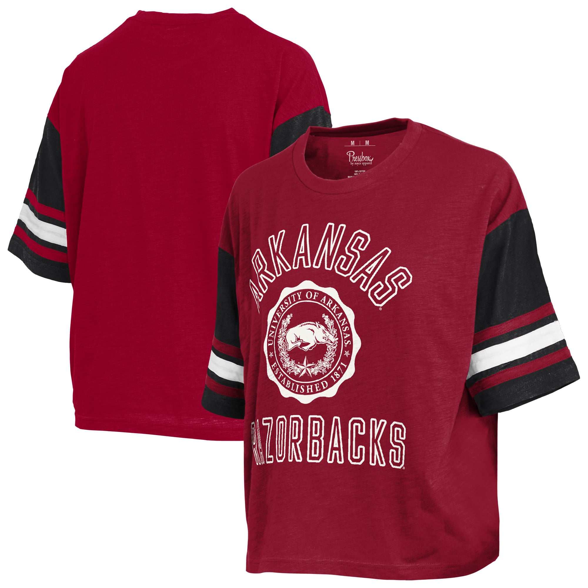T-shirt Pressbox Cardinal Arkansas Razorbacks Sunday Colorblock Seal pour femmes