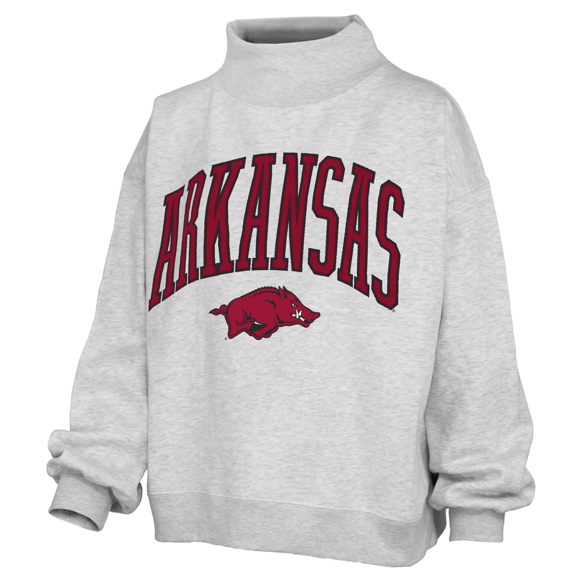 Women's Pressbox Gray Arkansas Razorbacks Nelson Texture Lingo Mock Neck Fleece Sweatshirt