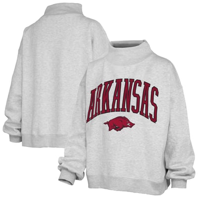 Arkansas Razorbacks Pressbox Women's Nelson Texture Lingo Mock Neck Fleece Sweatshirt - Gray