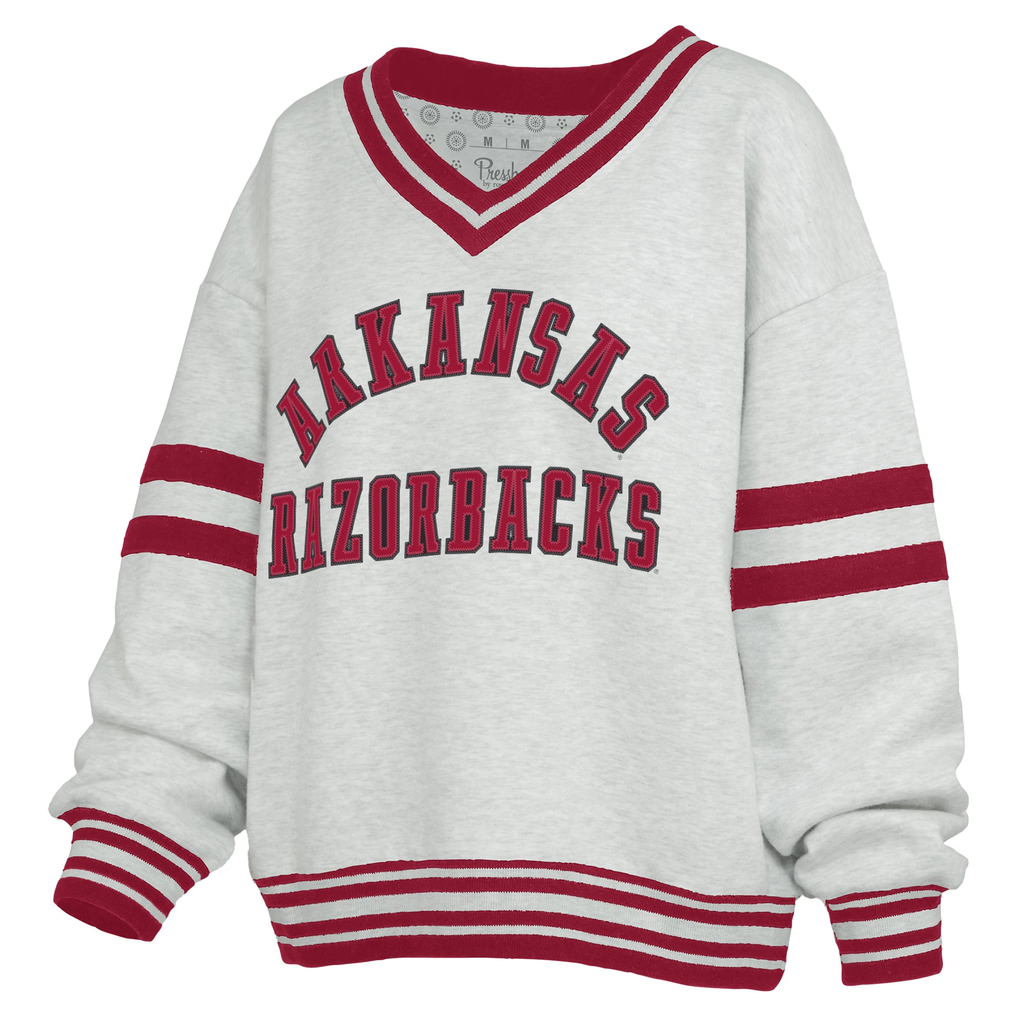 Women's Pressbox Gray/Cardinal Arkansas Razorbacks Tackle Twill Oates V-Neck Sweatshirt