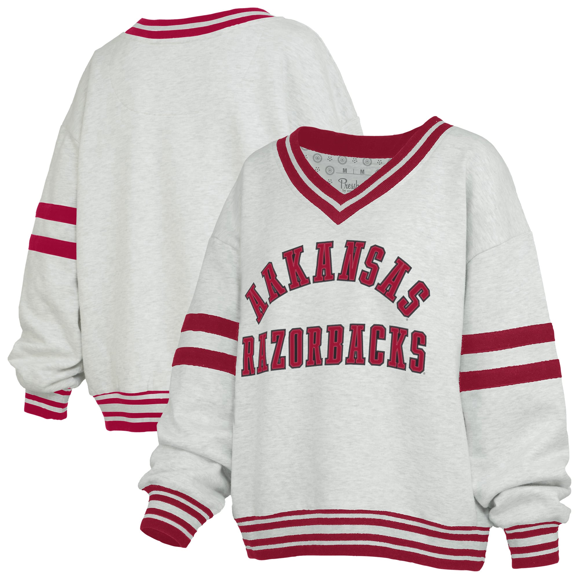 Women's Pressbox Gray/Cardinal Arkansas Razorbacks Tackle Twill Oates V-Neck Sweatshirt