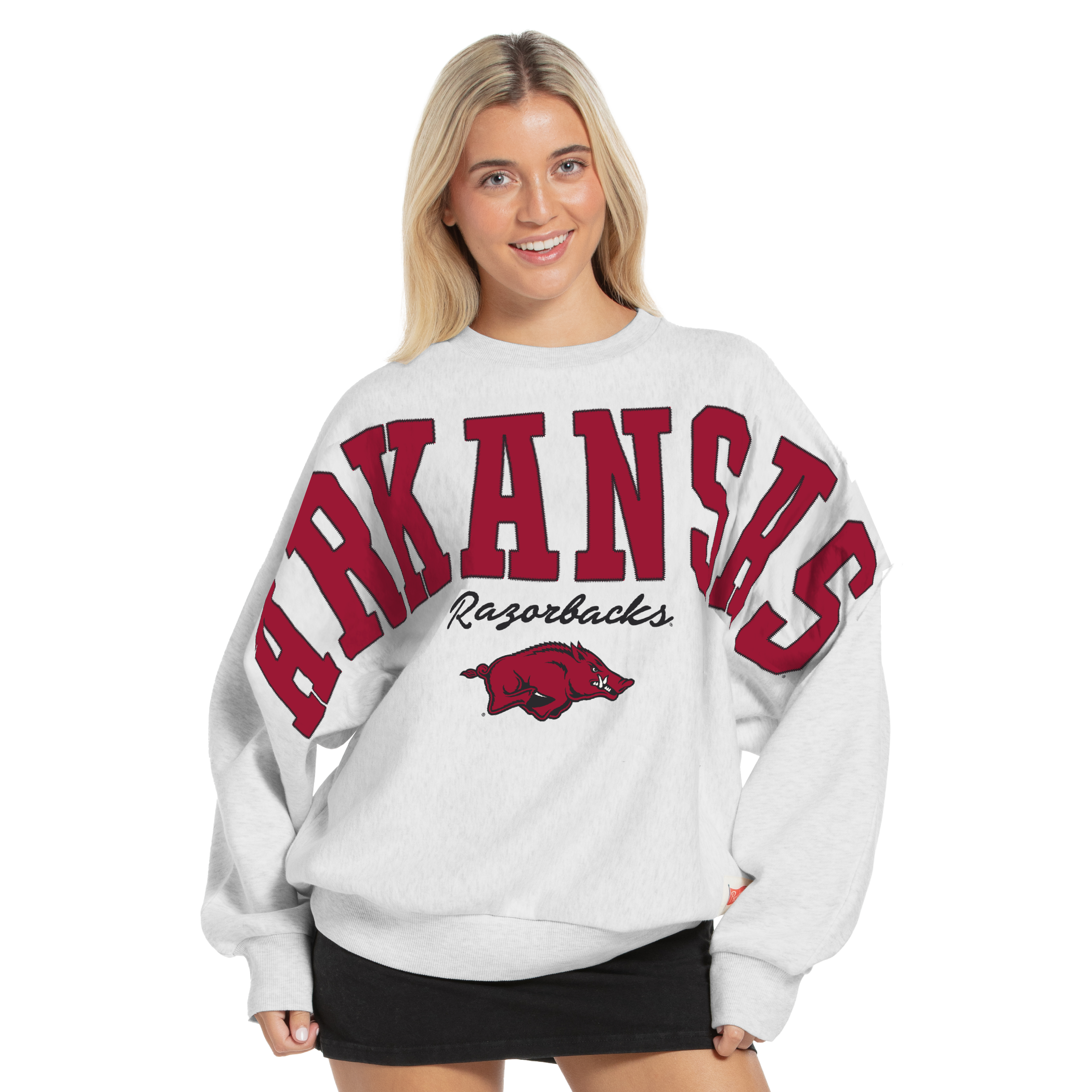 Sweat-shirt oversize en flanelle gris chiné Pressbox pour femme, modèle Arkansas Razorbacks.
