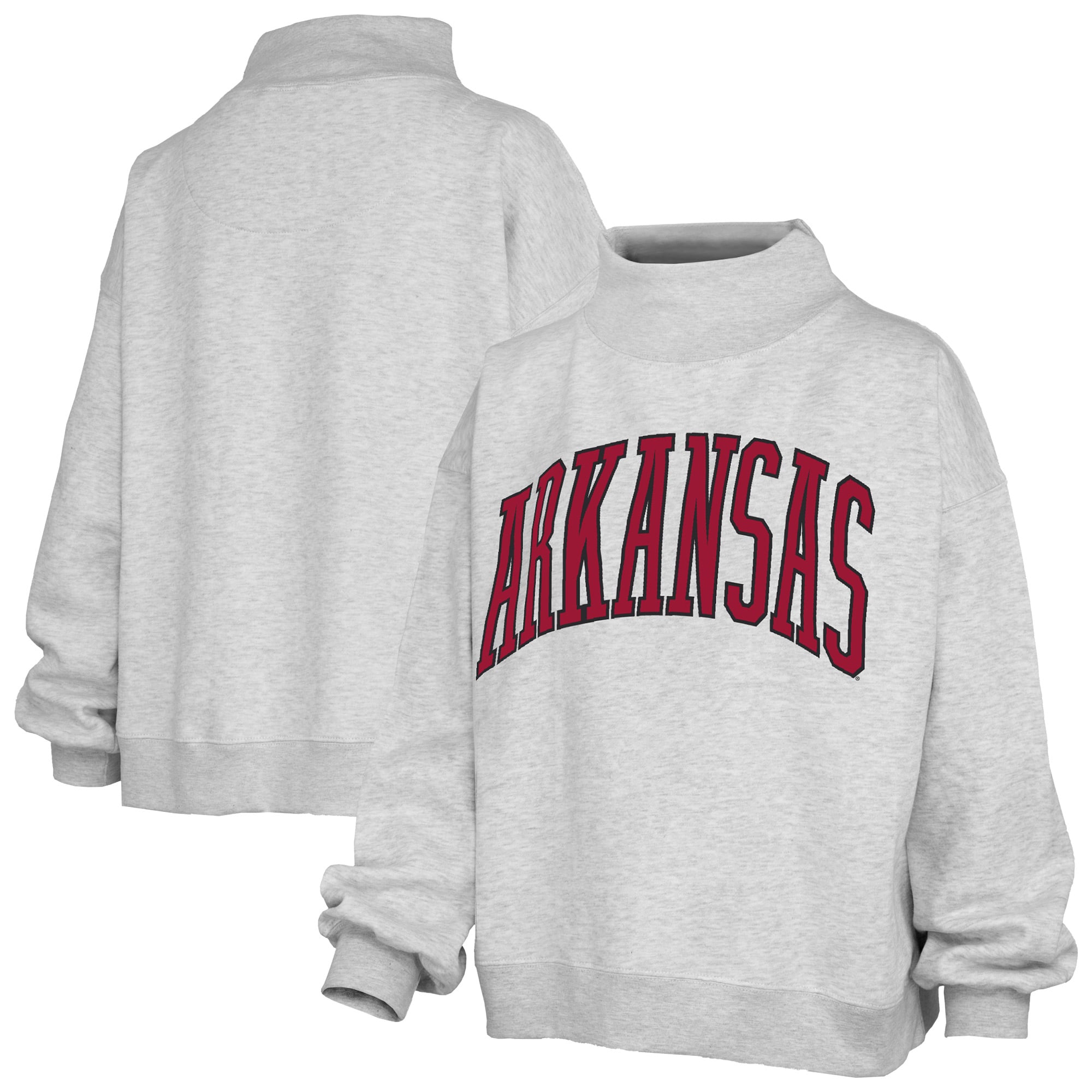 Women's Pressbox Heather Gray Arkansas Razorbacks Oversized Nelson Mock Neck Sweatshirt