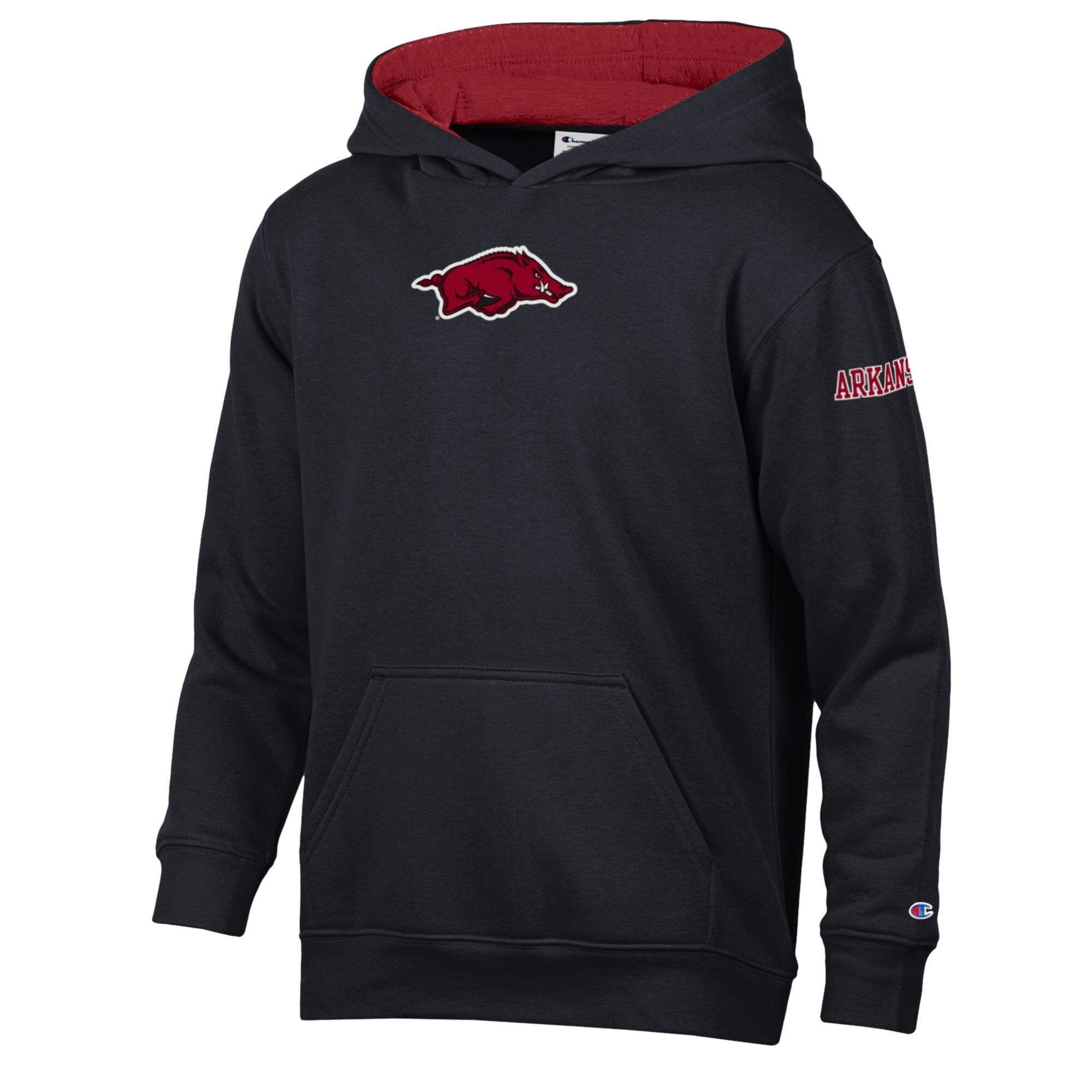 Youth Champion  Black Arkansas Razorbacks Fleece Hoodie
