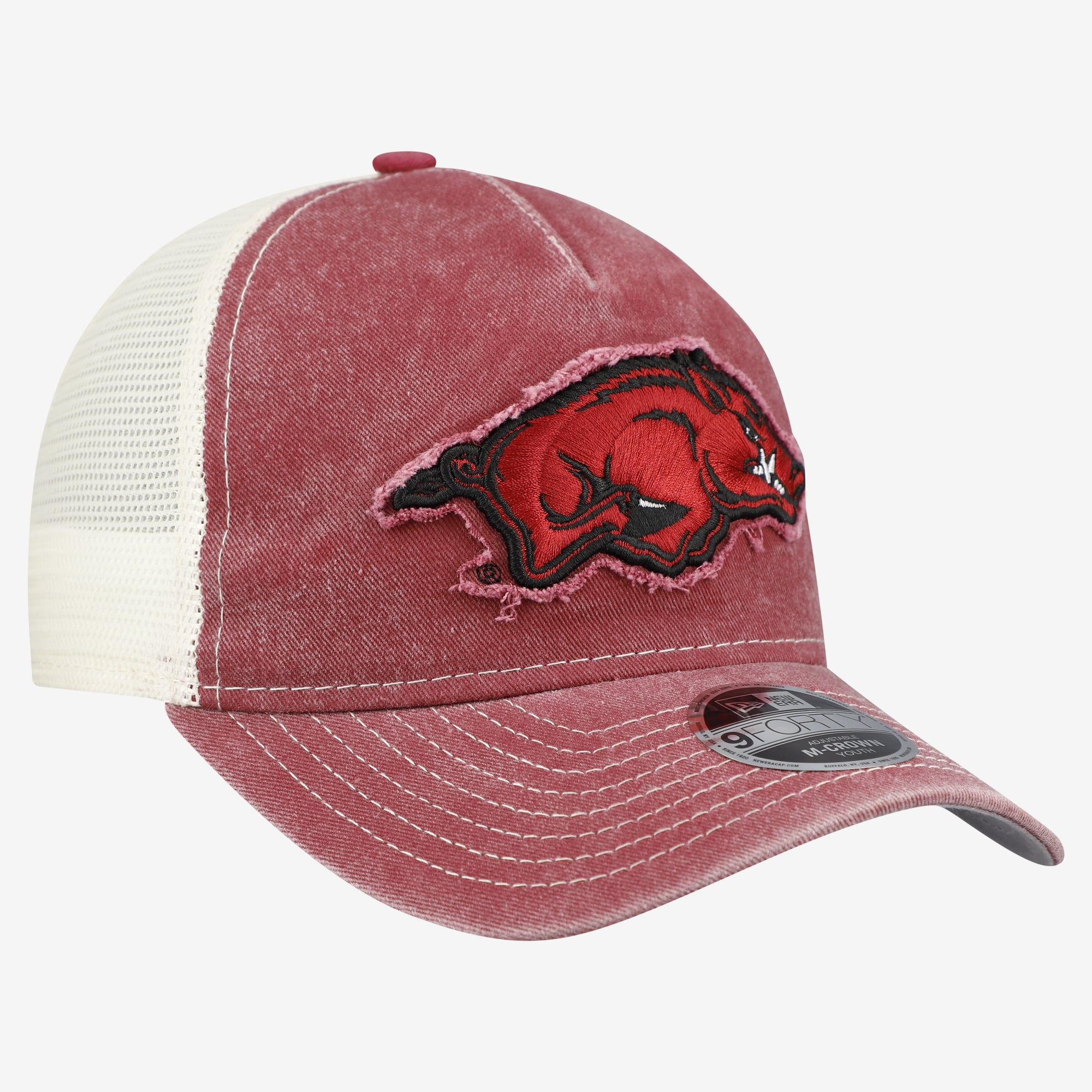 Casquette trucker rétro ajustable New Era Cardinal Arkansas Razorbacks 9FORTY A-Frame M-Crown pour jeunes