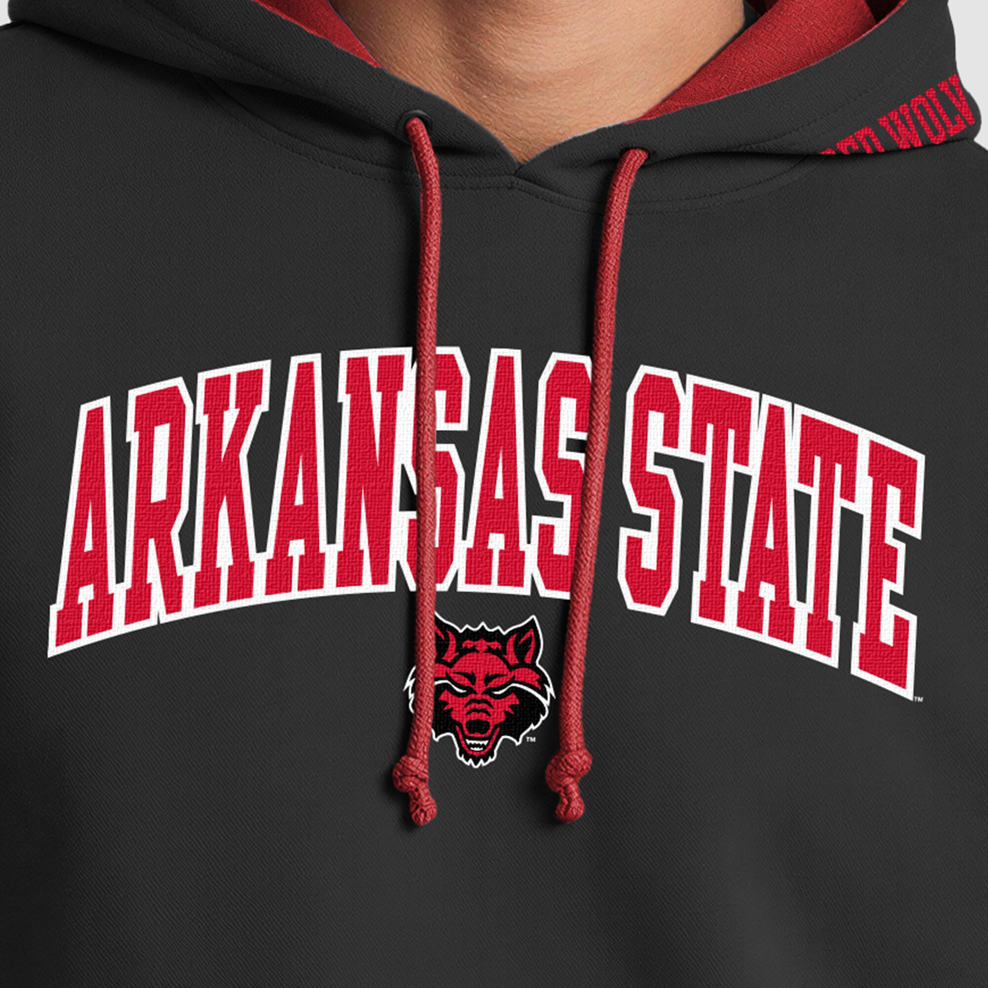 Sweat à capuche contrasté Champion noir/rouge Arkansas State Red Wolves pour homme