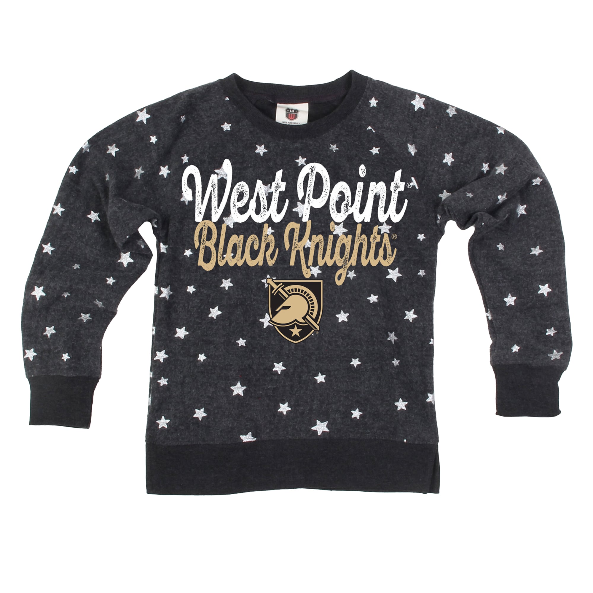 Girls Youth Wes & Willy Black Army Knights Shimmer Star Reverse Fleece Sweatshirt