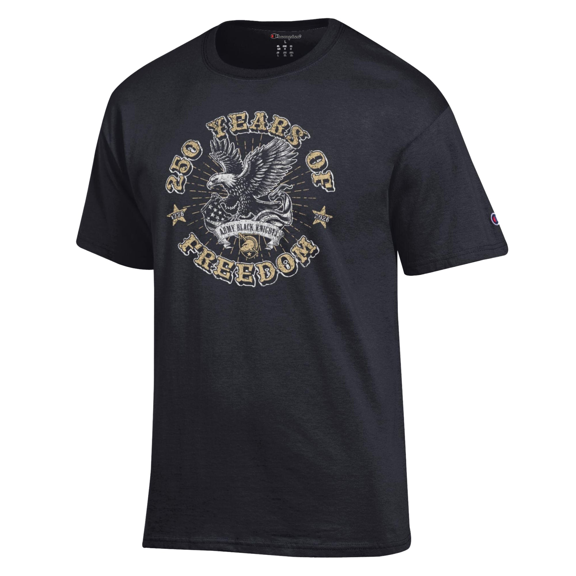 Men's Champion Black Army Knights Americana 250 Years of Freedom Tonal T-Shirt