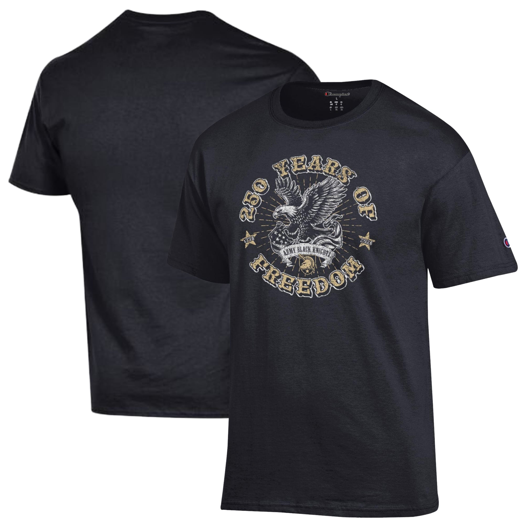 Men's Champion Black Army Knights Americana 250 Years of Freedom Tonal T-Shirt