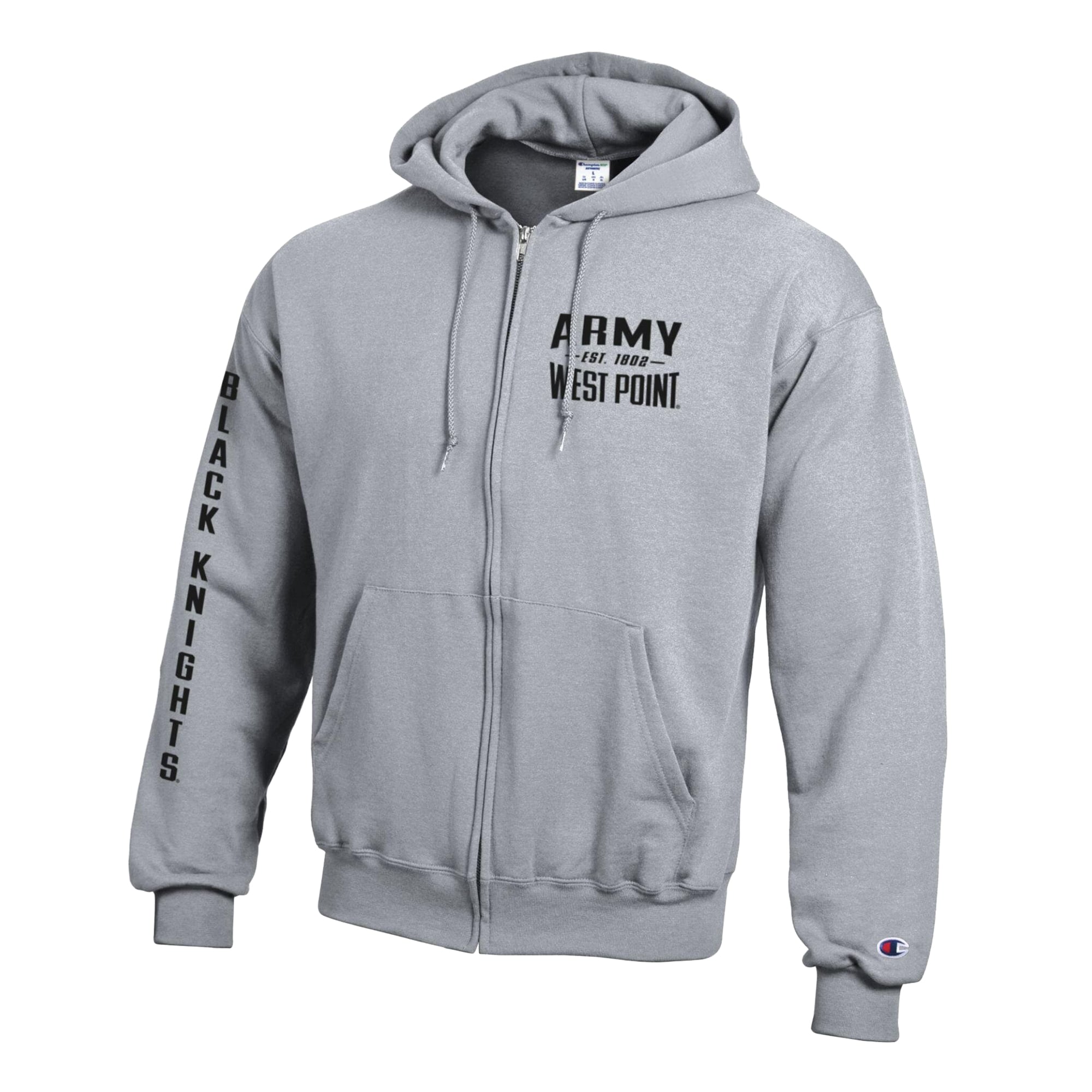 Men's Champion Heather Gray Army Black Knights Varsity Powerblend Full-Zip Fleece Hoodie