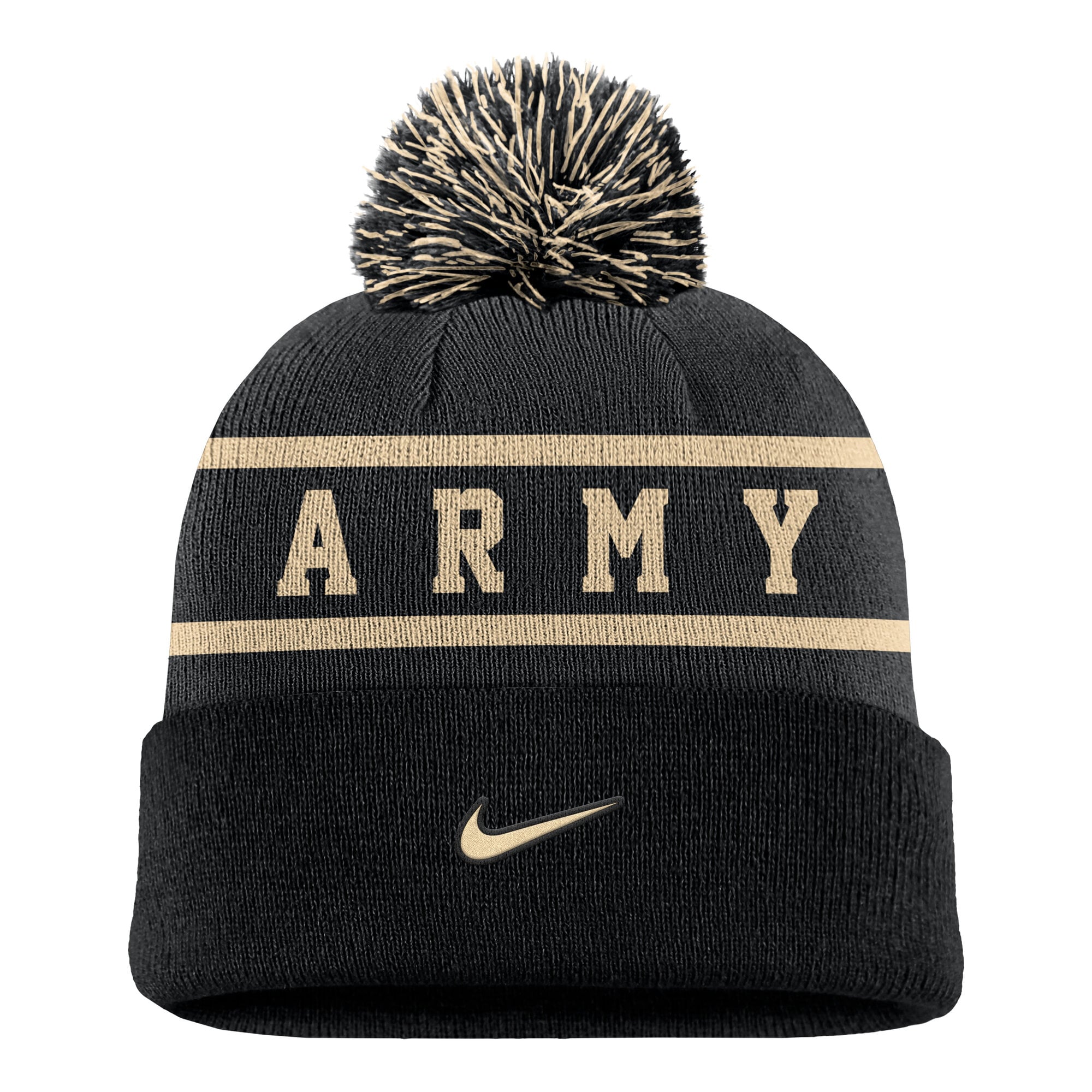 Men's Nike Black Army Black Knights Peak Cuffed Knit Hat with Pom
