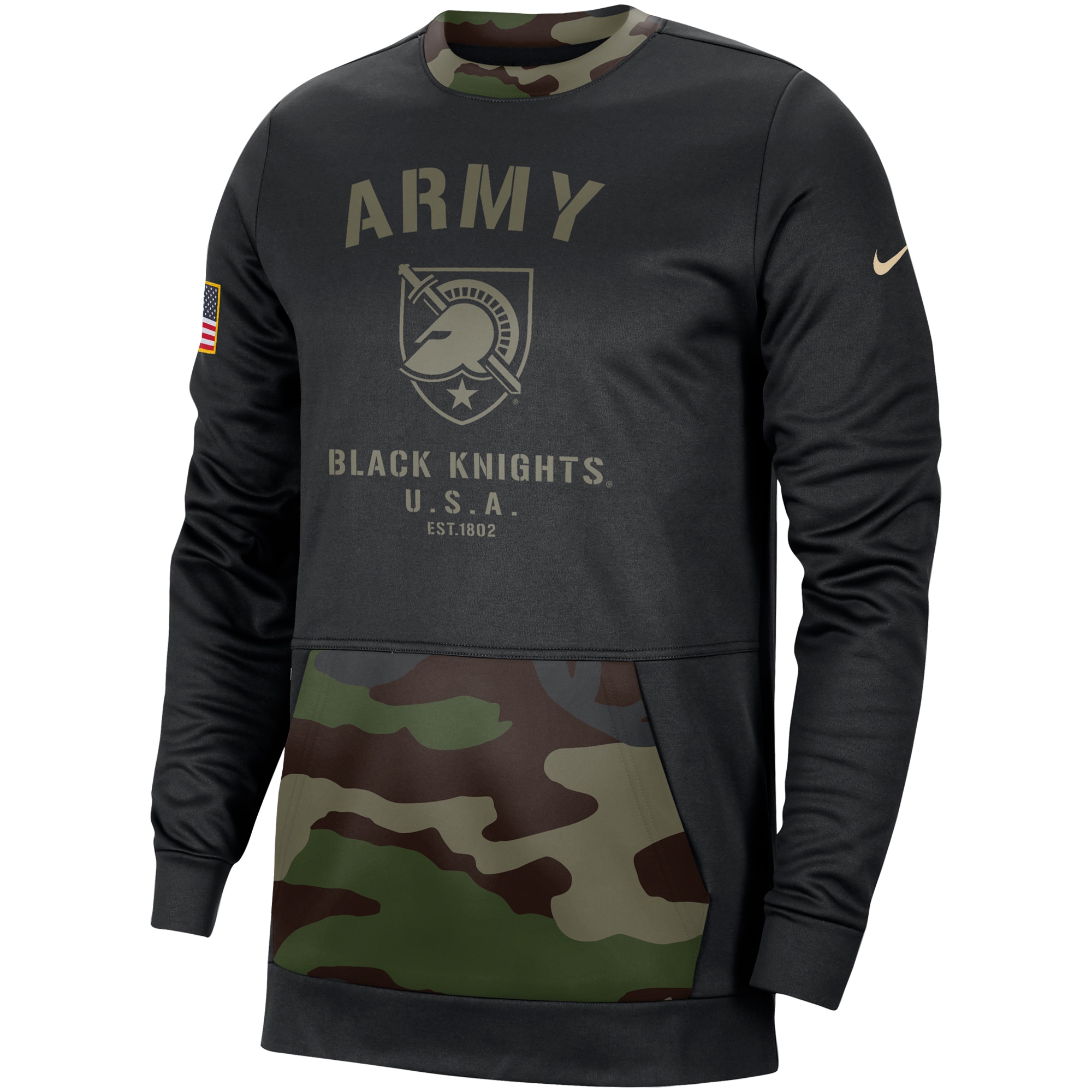 Men s Nike Black Camo Army Black Knights Military Appreciation Performance Pullover Sweatshirt