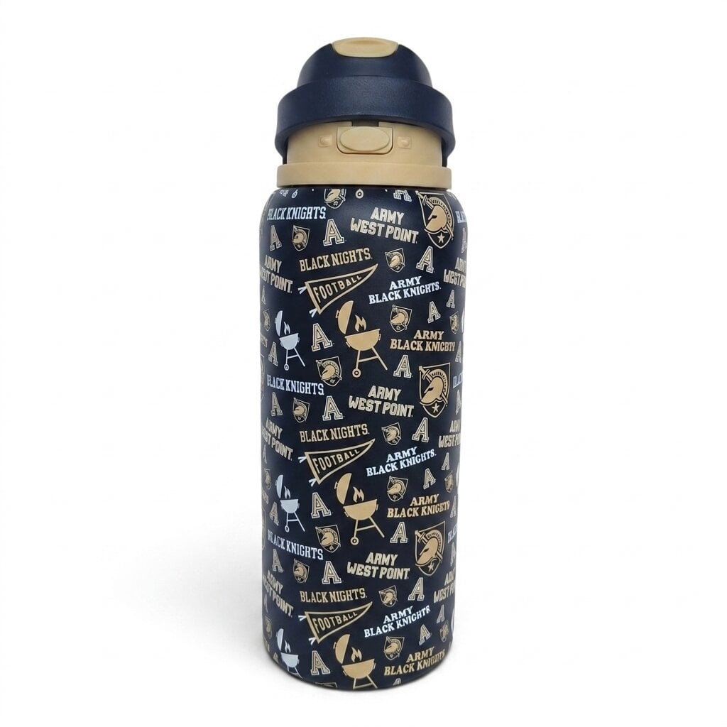 Gourde en acier inoxydable Pegasus Army Black Knights 32 oz avec fanion pour les jours de match