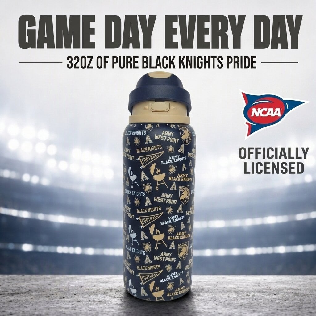 Gourde en acier inoxydable Pegasus Army Black Knights 32 oz avec fanion pour les jours de match