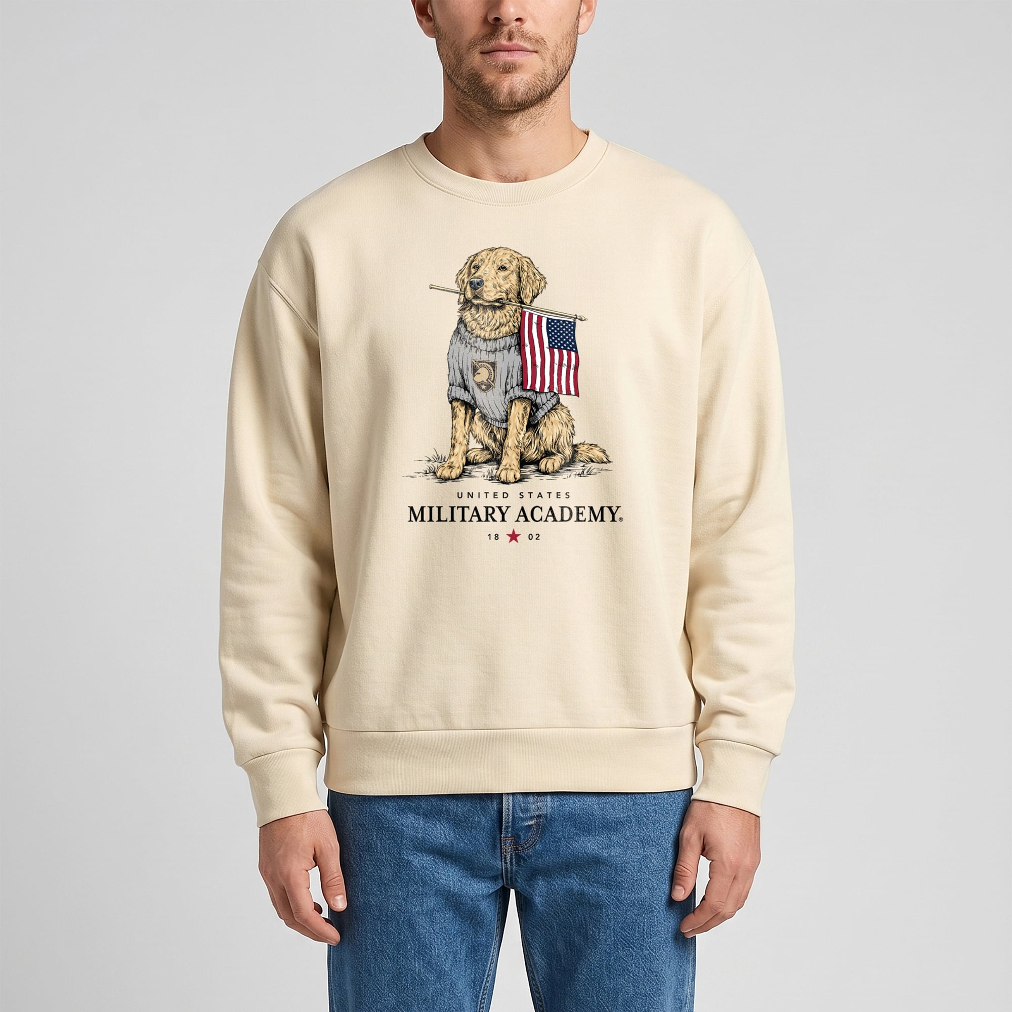 Sweat-shirt côtelé premium unisexe Uscape Apparel couleur crème, motif Black Knights de l'armée américaine.