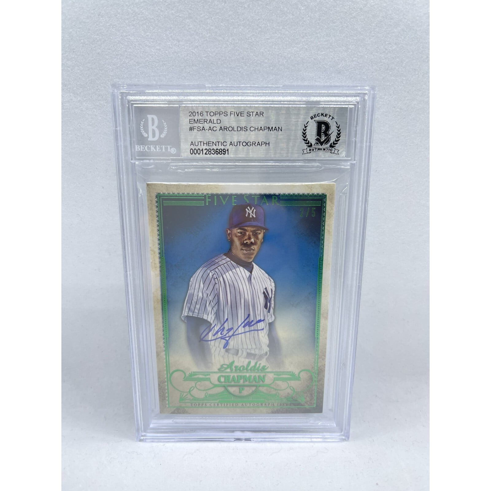 Aroldis Chapman 2016 Topps Five Star Green Auto #2&frasl;5 Beckett Yankees RARE
