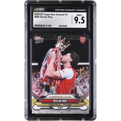 Carte Declan Rice Arsenal 2025-26 Topps Now Arsenal FC Champions 25/26 n° 6, authentifiée CGC, état neuf+ (9,5/10).